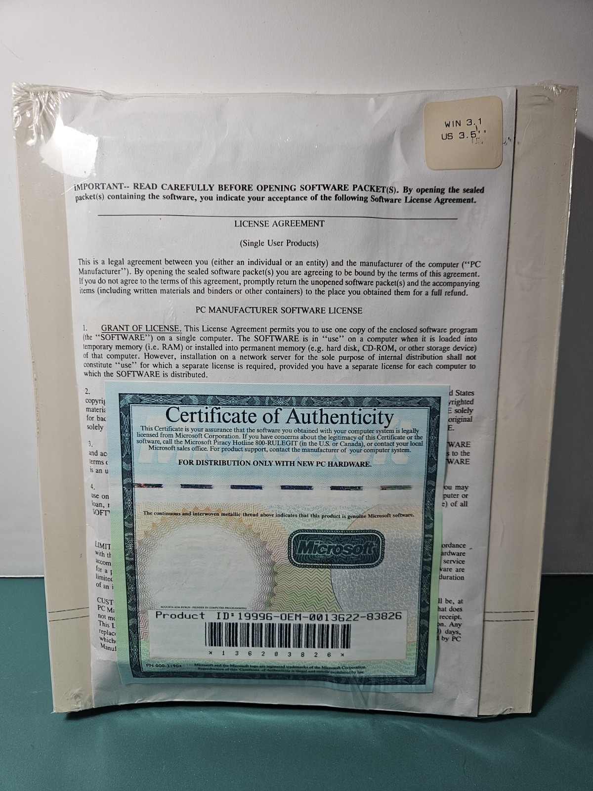 Sealed Microsoft Windows 3.1 User Manual & 3.5″ Floppy Disks