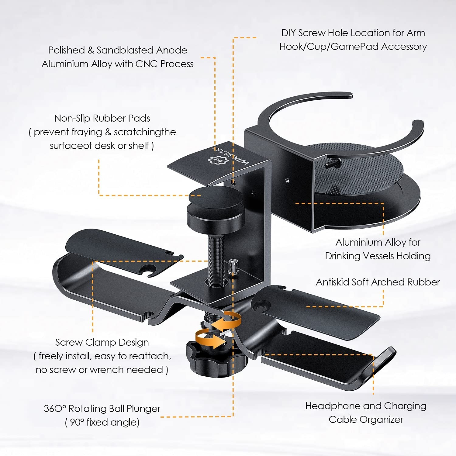 WixGear Headphone Stand, 2 in 1 PC Gaming Headset Stand Cup Holder, with Cabl…