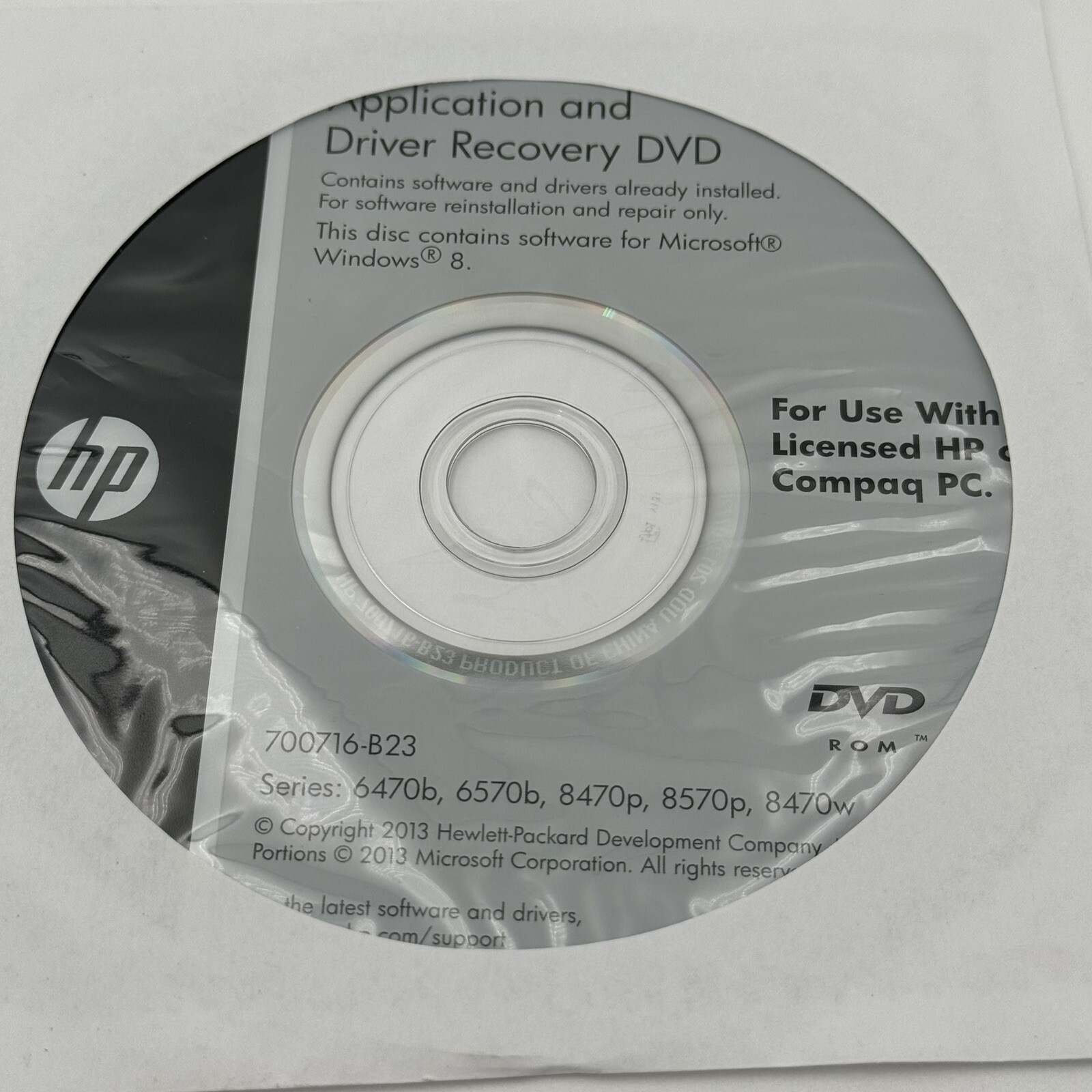 Operating System Windows 8 Pro HP Compaq DVD 700702-DN2 & Application Driver Rec