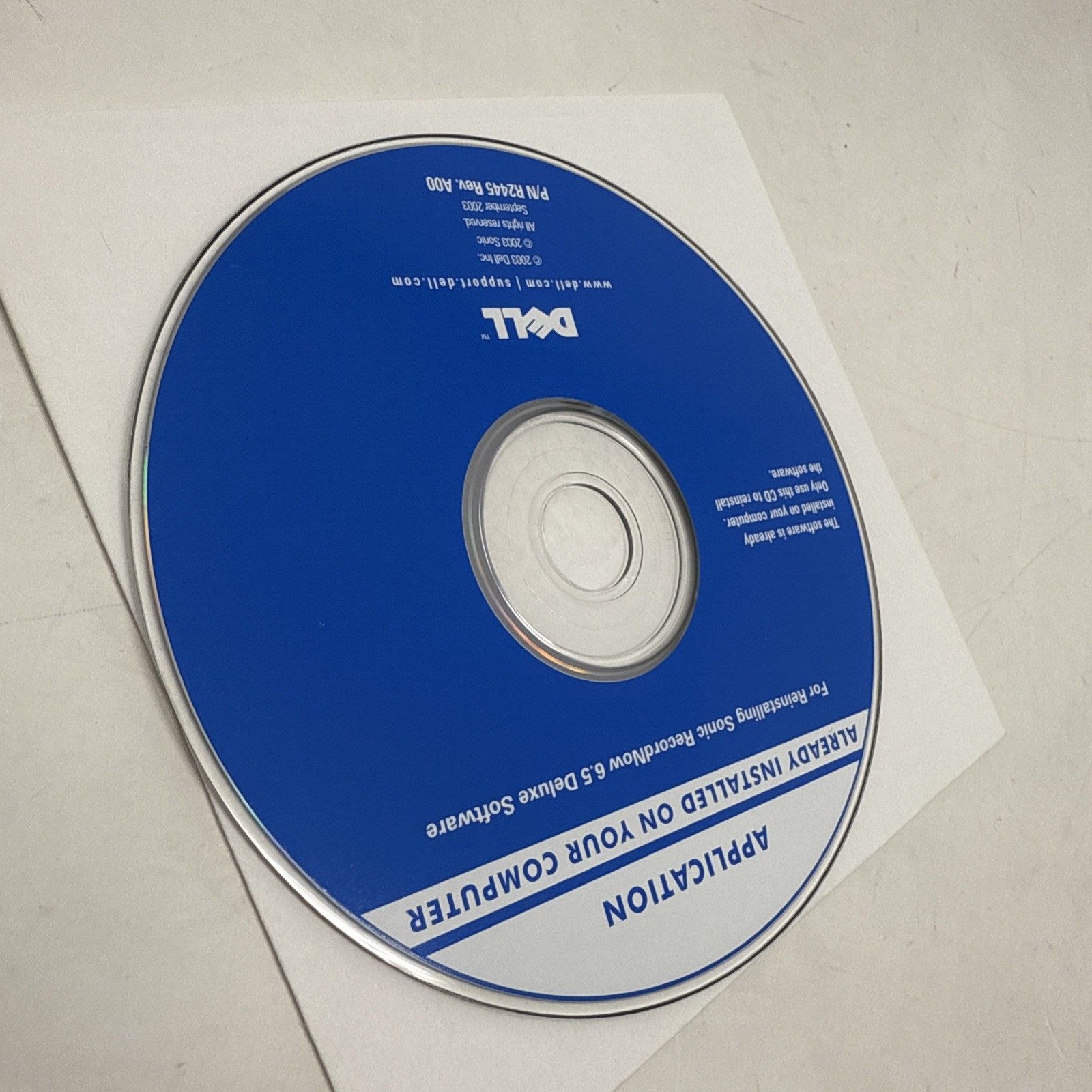 Dell Reinstalling Sonic RecordNow 6.5 Deluxe Software P/N R2445 RevA00 Disc 2003