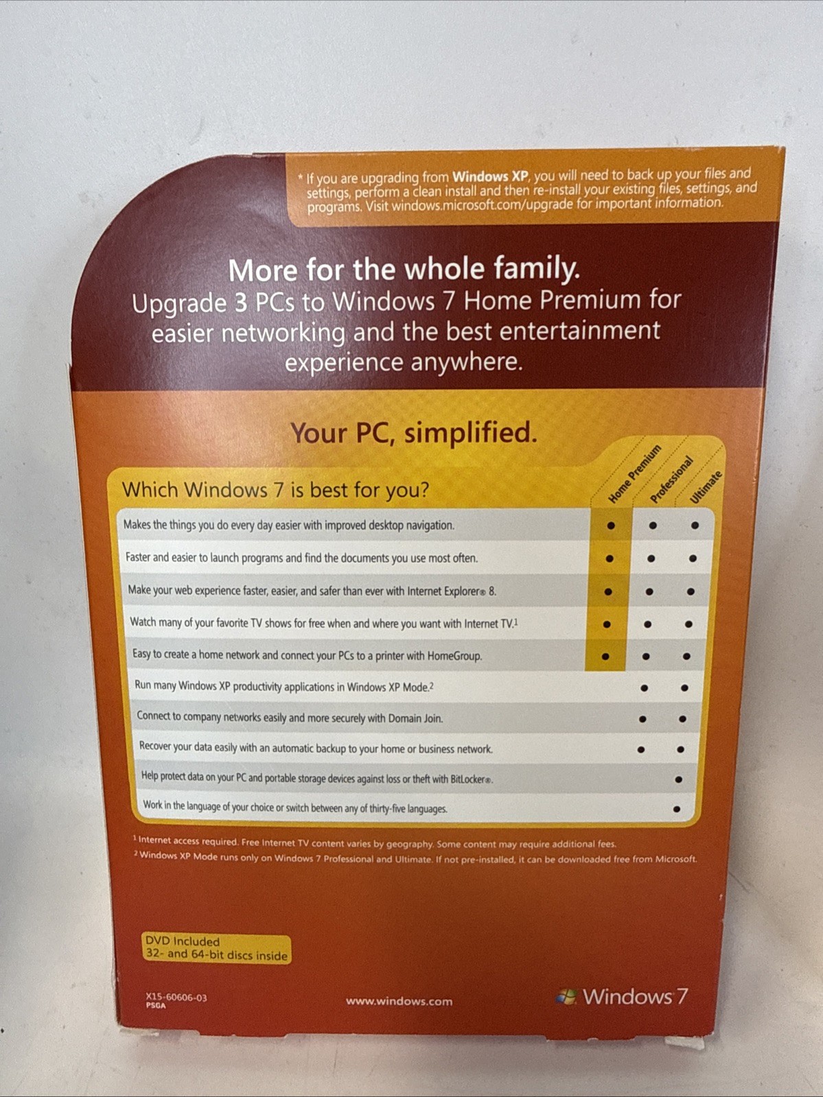 Microsoft Windows 7 Home Premium Family Pack Upgrade 32/64-Bit 3 PCs