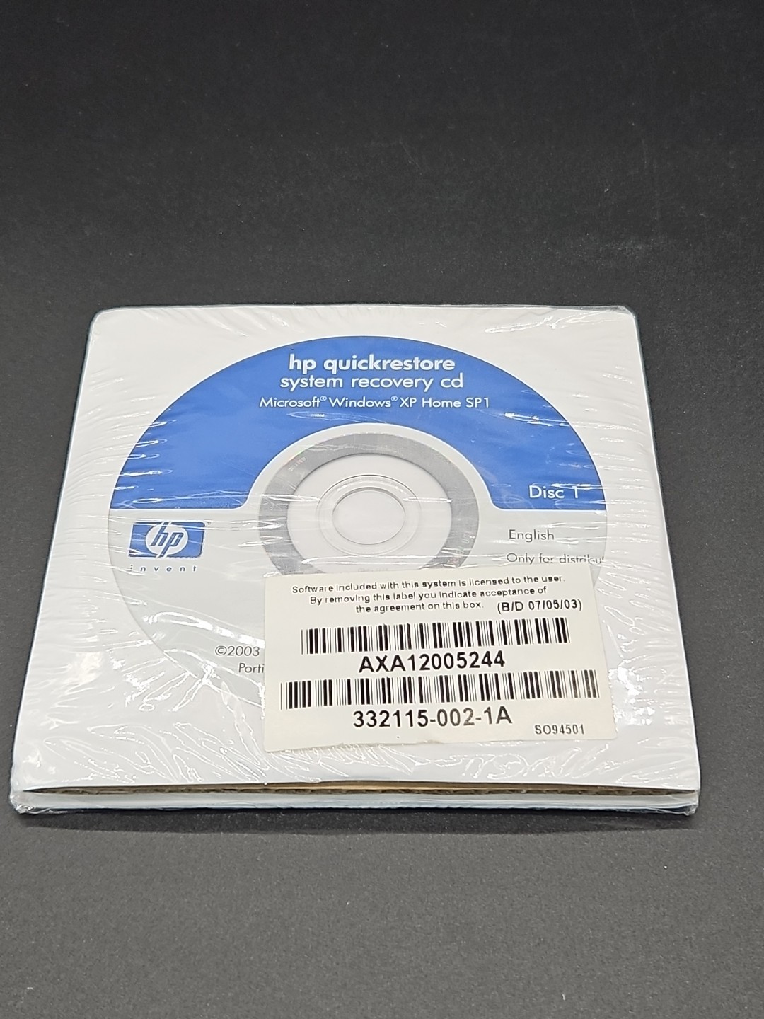 MICROSOFT WINDOWS XP HOME SP1 HP QUICKRESTORE RECOVERY CD + OPERATING CD New