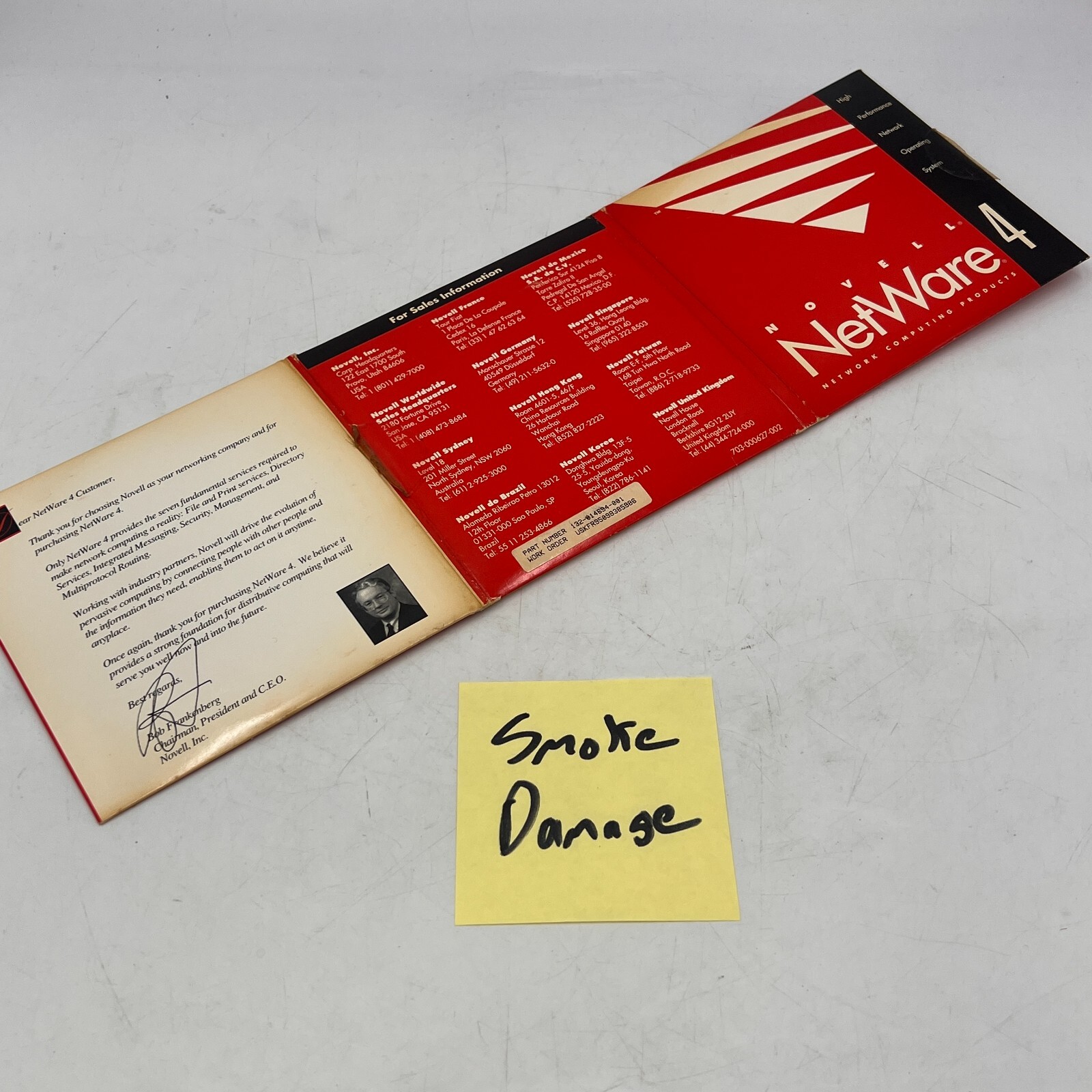 * CASE SMOKE DAMAGE * PHOTOS NOVELL NETWARE 4.1 WITH CDS AND DISK FLOPPY
