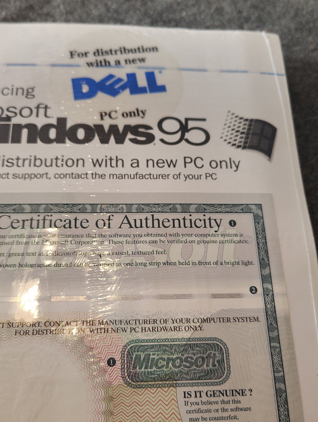 NOS Sealed Microsoft Windows 95 OEM CD Dell w/ COA Internet Explorer Vintage