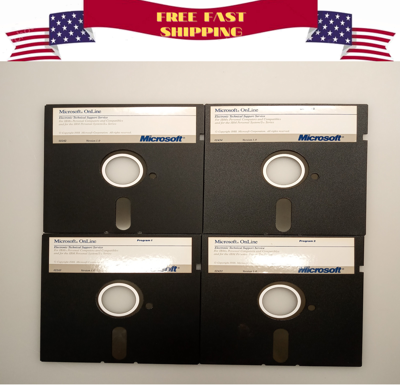 MICROSOFT ONLINE V1.0 MS-DOS COMPLETE 5.25″ FLOPPY 4 DISK SET VTG RARE ONLY ONE!