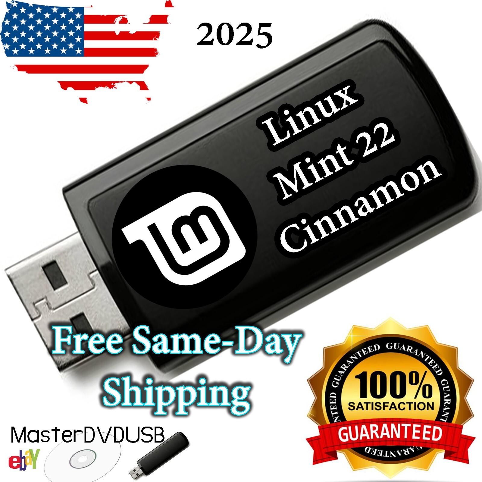 Linux Mint 22 Cinnamon 8GB USB – Stable, Fast & Secure | Free Same-Day Shipping