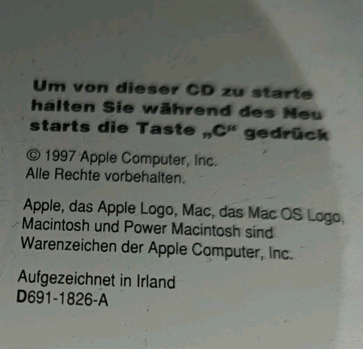 Apple Power Macintosh G3 System Software Mac OS 8.0 CD-ROM German D691-1826-A