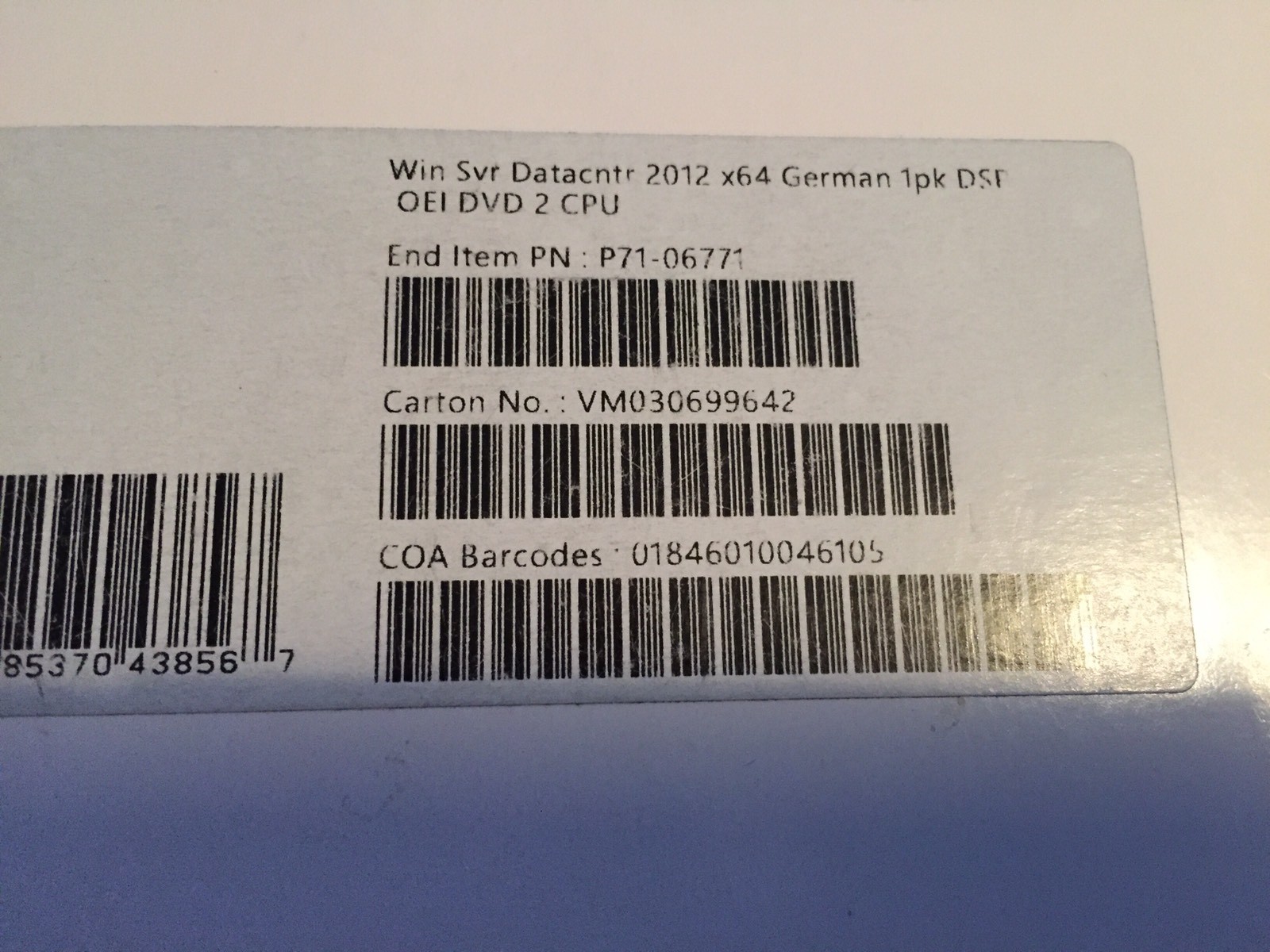 Windows Server Datacenter 2012 DVD 2CPU / SB/OEM Full Version, VAT Invoice