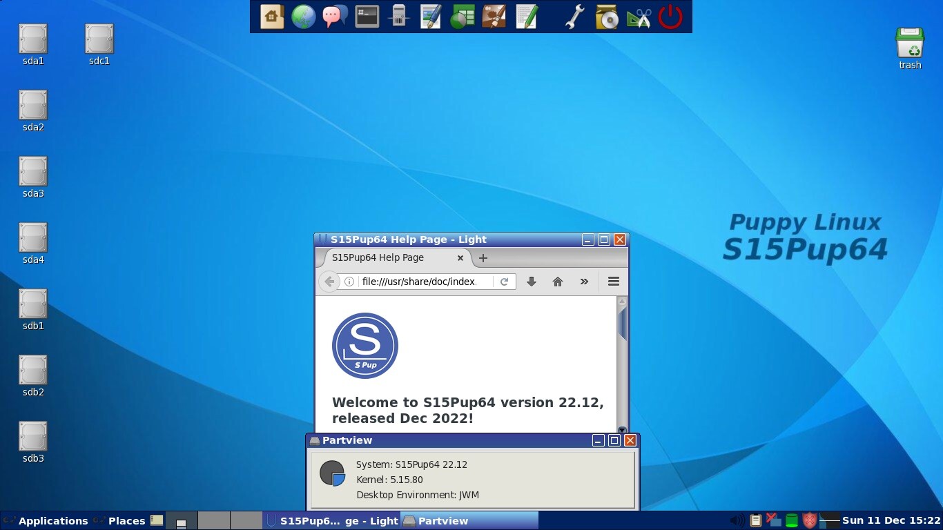 Puppy Linux S15Pup64-22.12 and S15Pup32-22.12 32+64bit Bootable Live Install USB