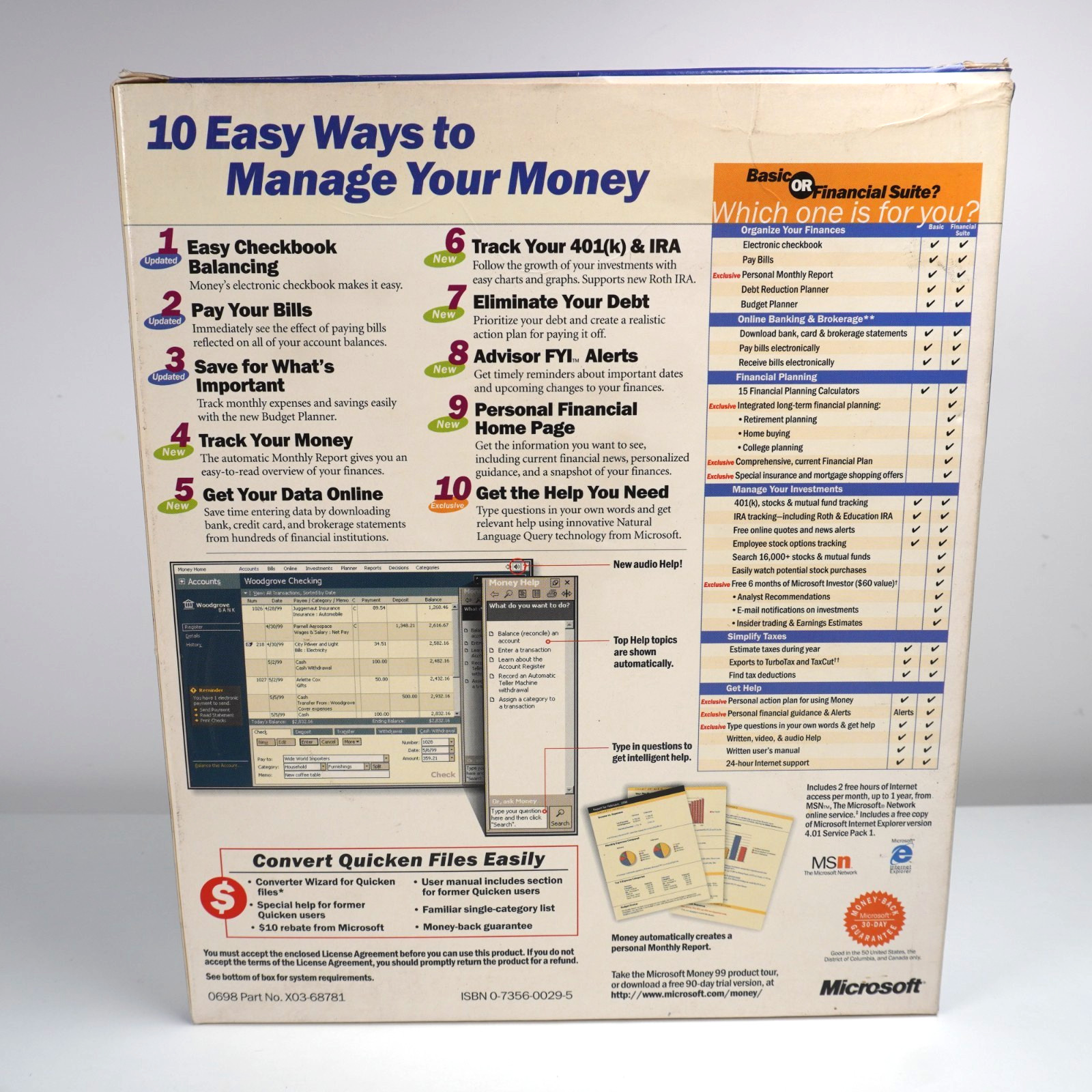 Microsoft Money 99 Basic English CD-ROM – For Windows 95 / NT – Complete Box
