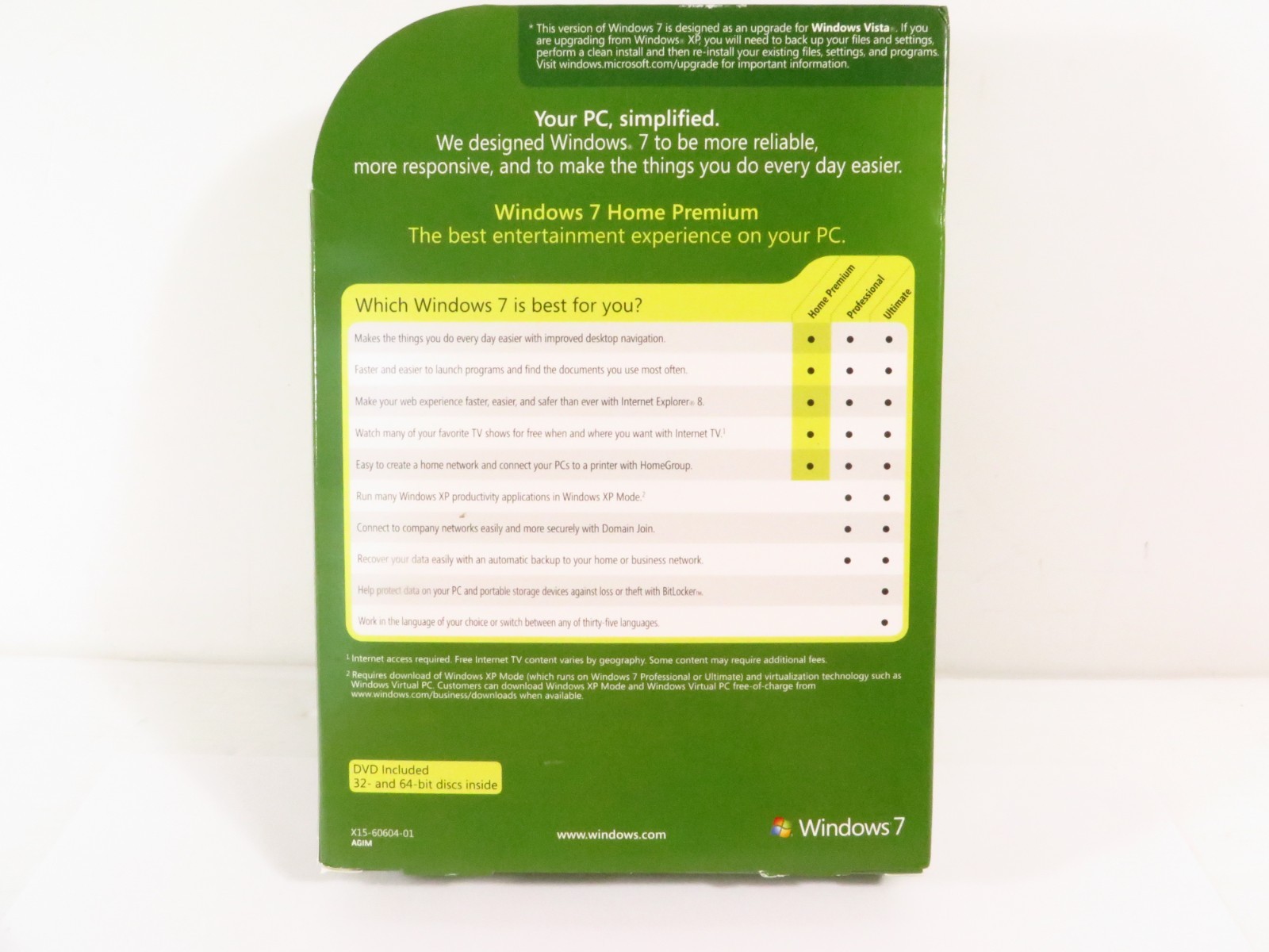 Microsoft Windows 7 Home Premium Upgrade Full Version 32/64-bit DVD-ROM 2012