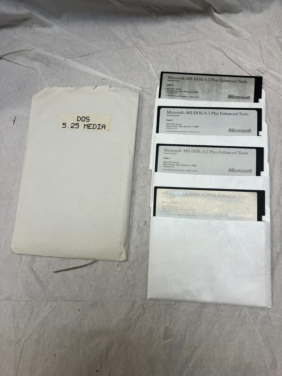 Microsoft MS-DOS 6.2 OS Plus Enhanced Tools 5.25″ Floppy Disks 1-4