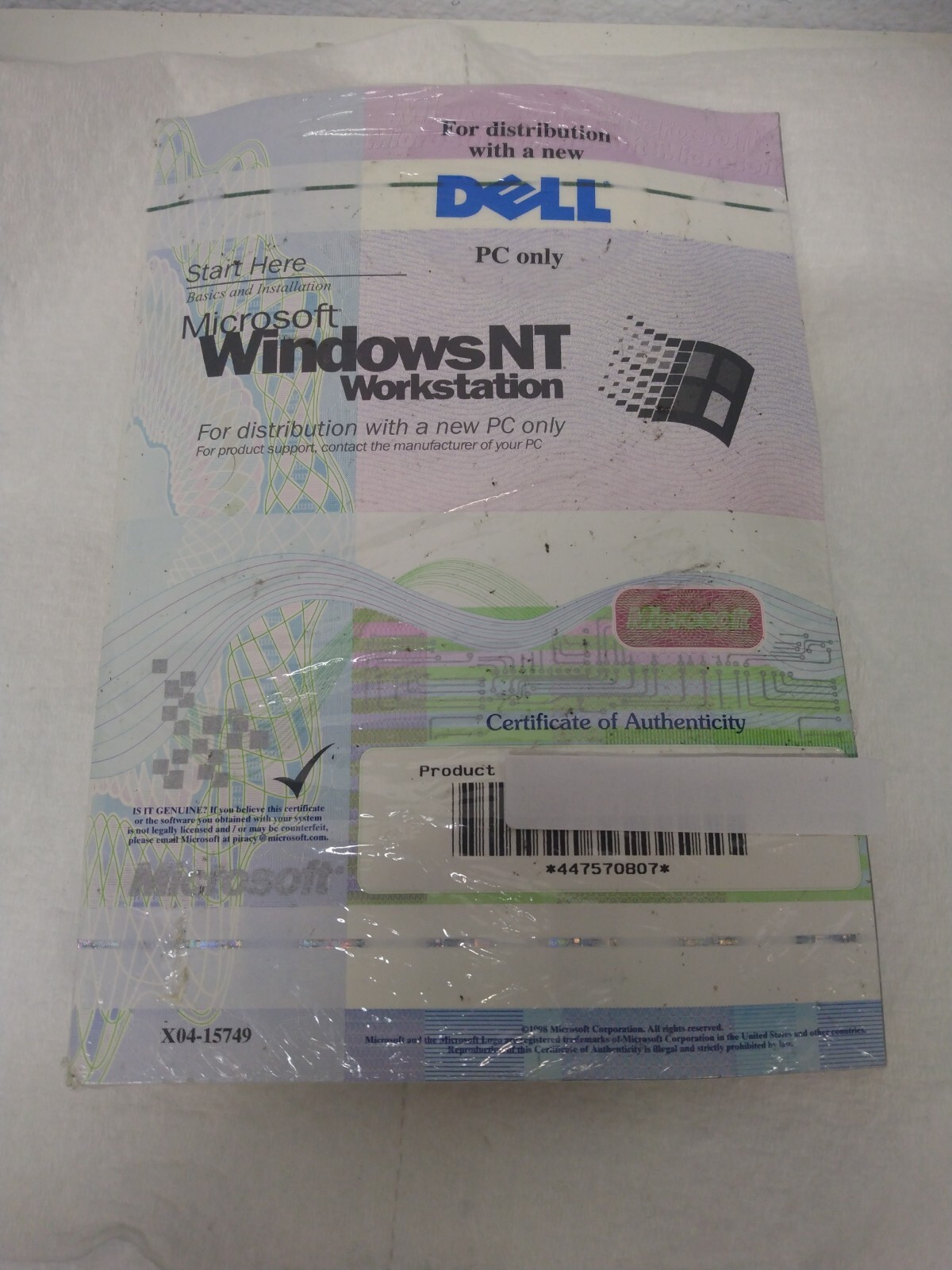 MICROSOFT WINDOWS NT WORKSTATION CD installation book COA X04-15749