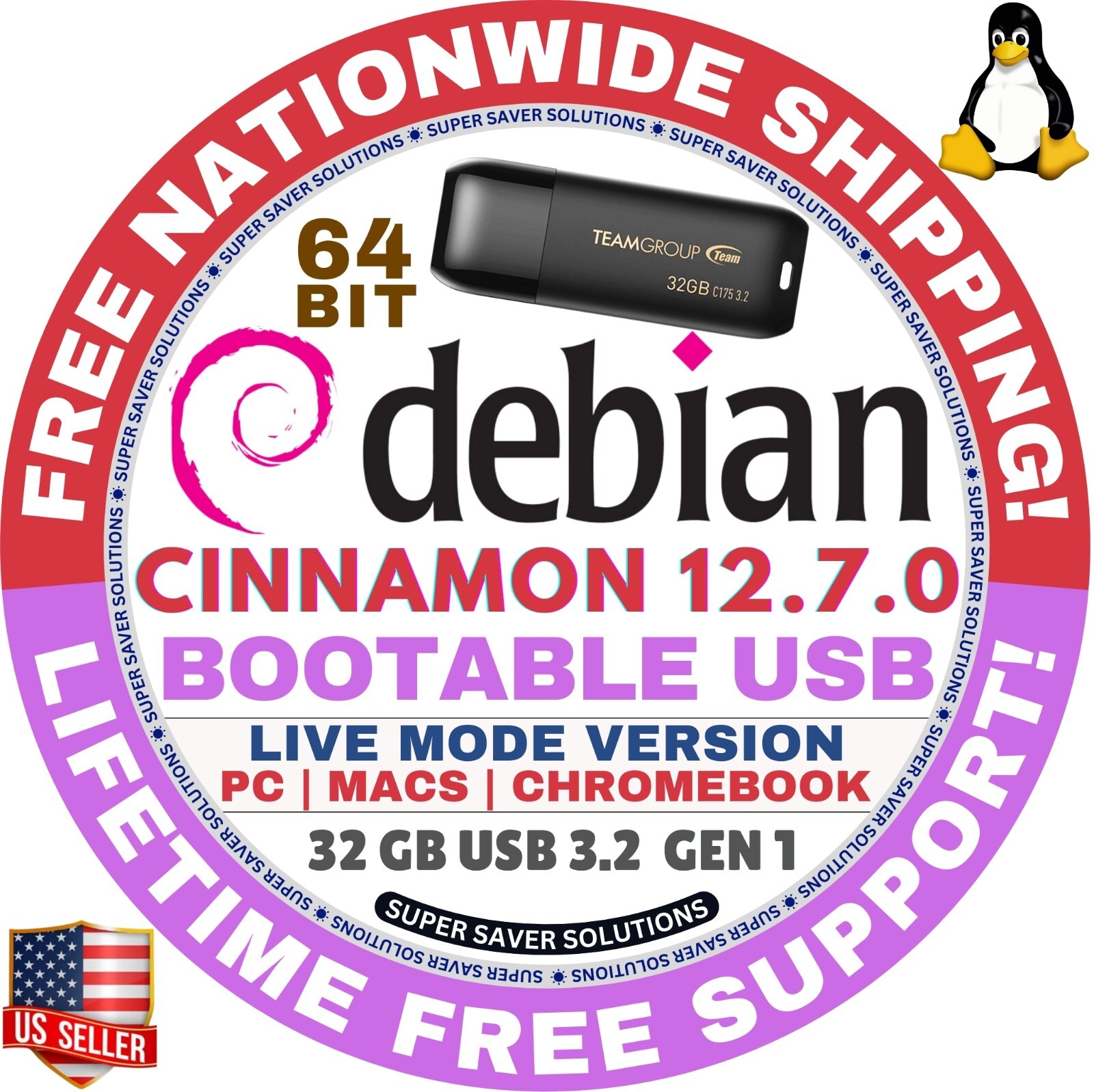DEBIAN LINUX OS 12.7 BOOT LIVE/INSTALL DVD/USB, CINNAMON, XFCE, MATE, GNOME, KDE