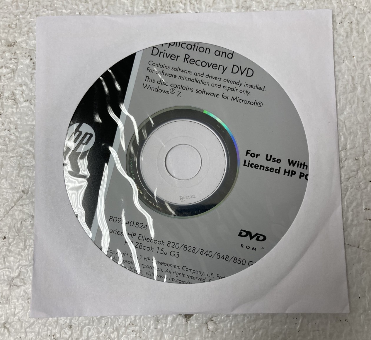 HP Application and Driver Recovery DVD for Windows 7 809240-B24 No Product Key