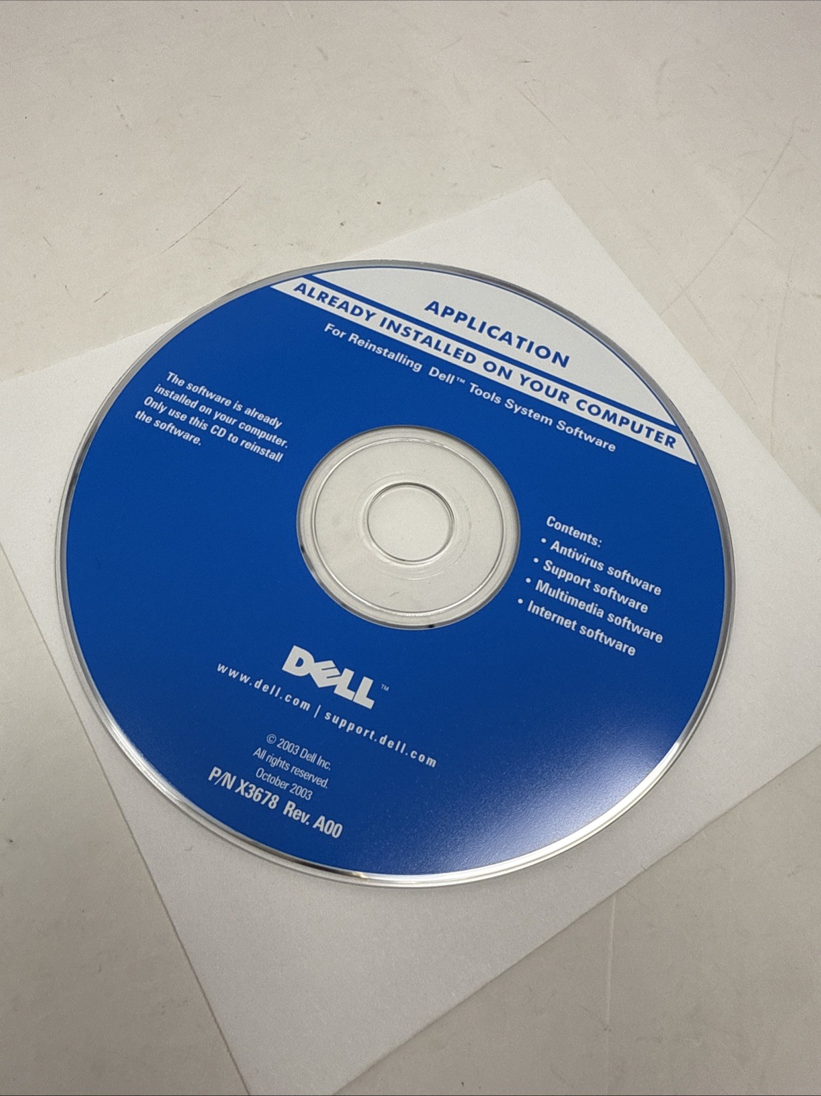 Dell Tools System Software Reinstall CD Application P/N X3678 Rev.A00 Disc 2003