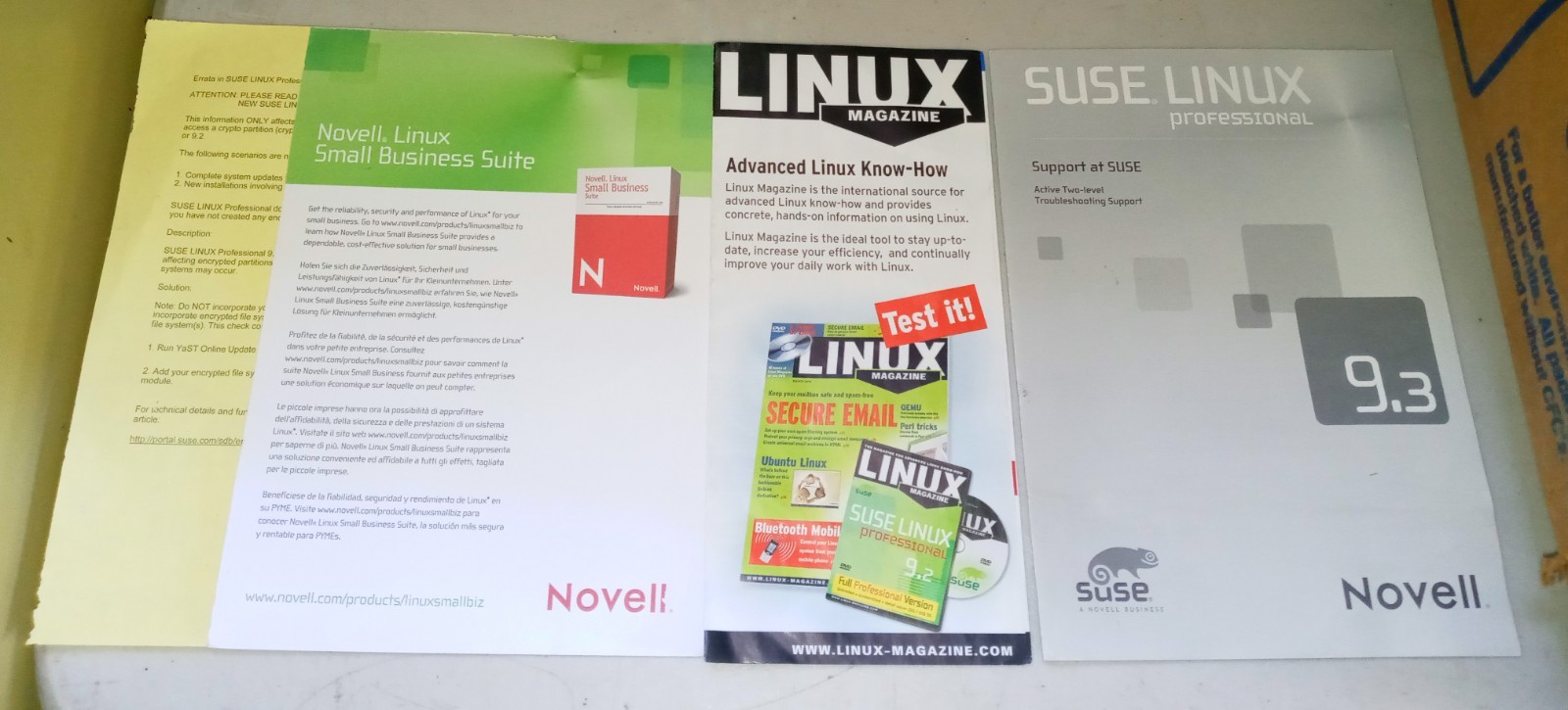 SUSE LINUX Professional 9.3 Includes 7 CD’s, Guide Etc. Big Box Novell