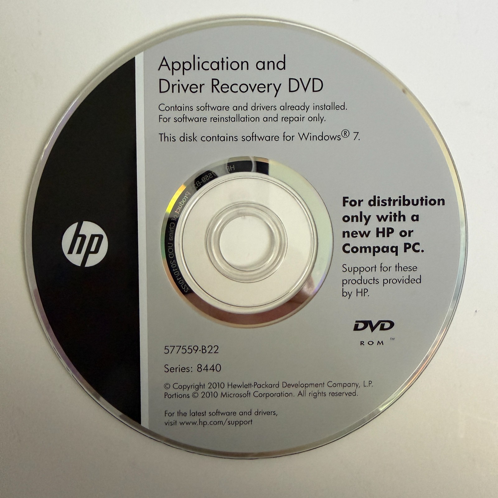 HP Application and Driver Recovery DVD 577559-B22 Series 8440