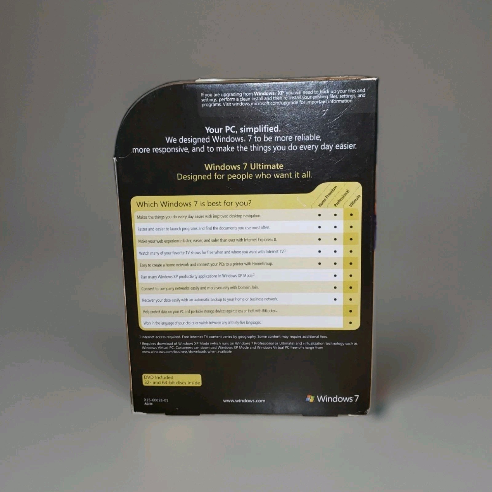 Microsoft Windows 7 Ultimate 32 Bit and 64 Bit DVDs MS WIN Full Retail Box Vers.