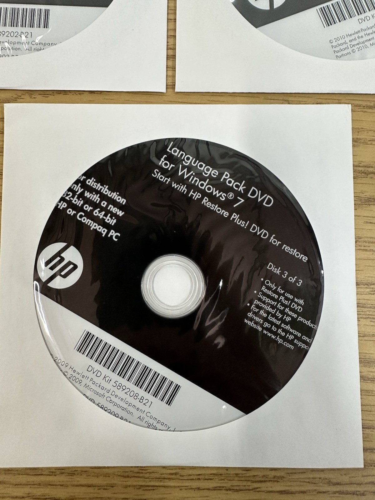 HP Restore Plus! Microsoft Windows 7 Professional Recovery DVD’S (3)