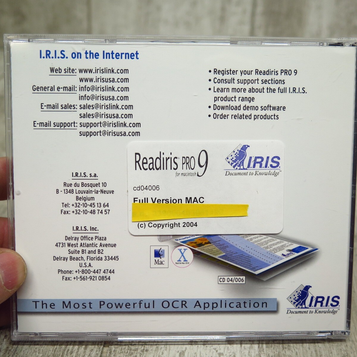 Vintage 2004 Read Iris Pro 9 Software for Mac CD Rom Disc