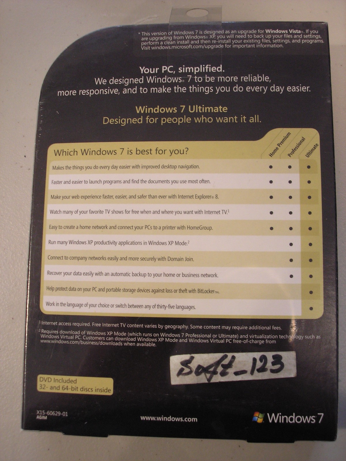 Microsoft Windows 7 Ultimate Upgrade 32 & 64 Bit DVD MS WIN PRO = SEALED BOX=