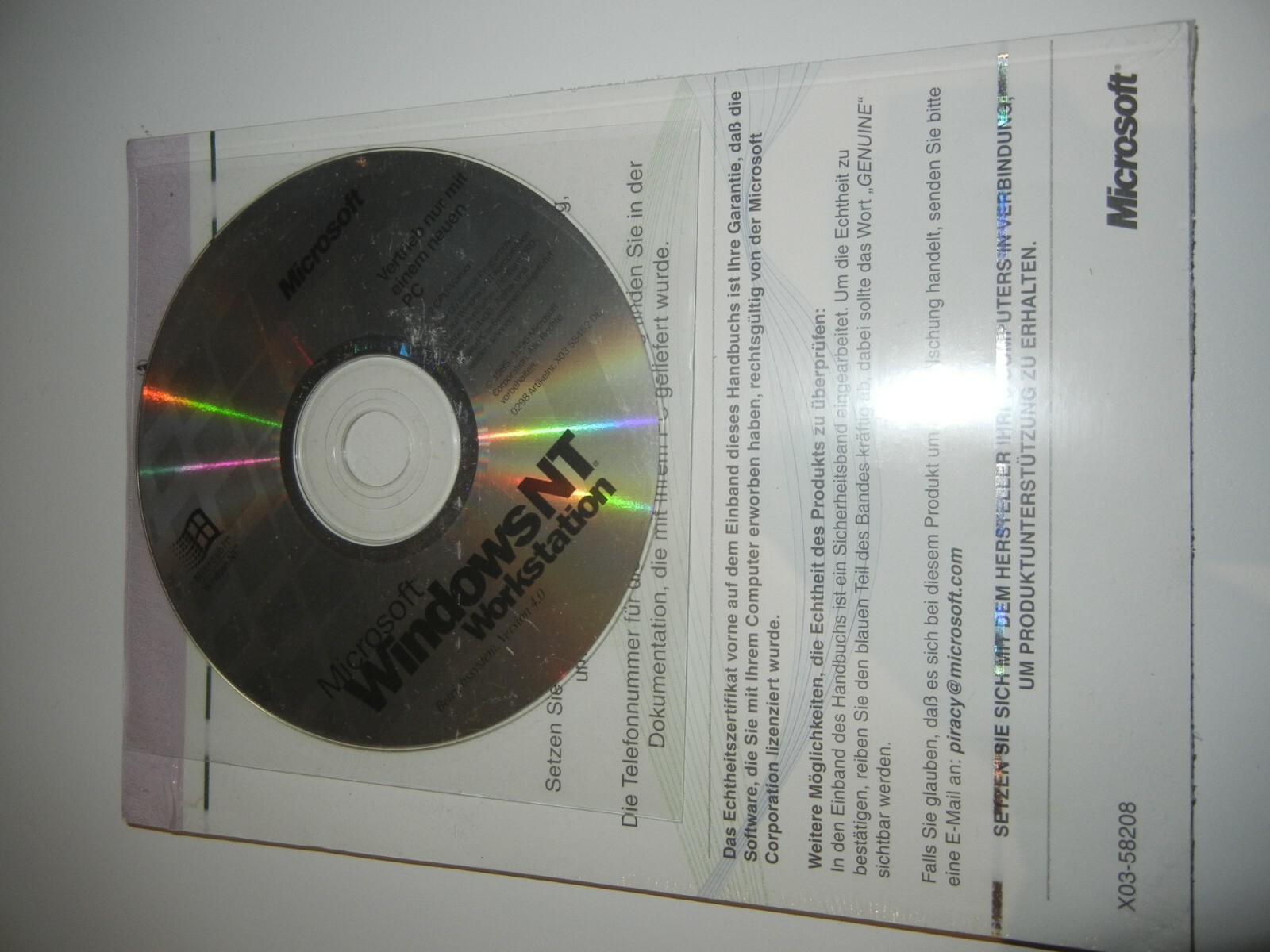 Microsoft NT 4.0 License X04-15749 Original Boxed