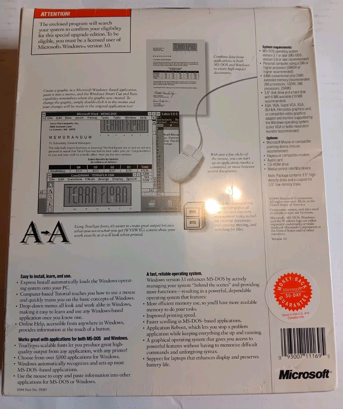 New Sealed Microsoft Windows 3.1 Upgrade Edition Operating System For 3.0 Users