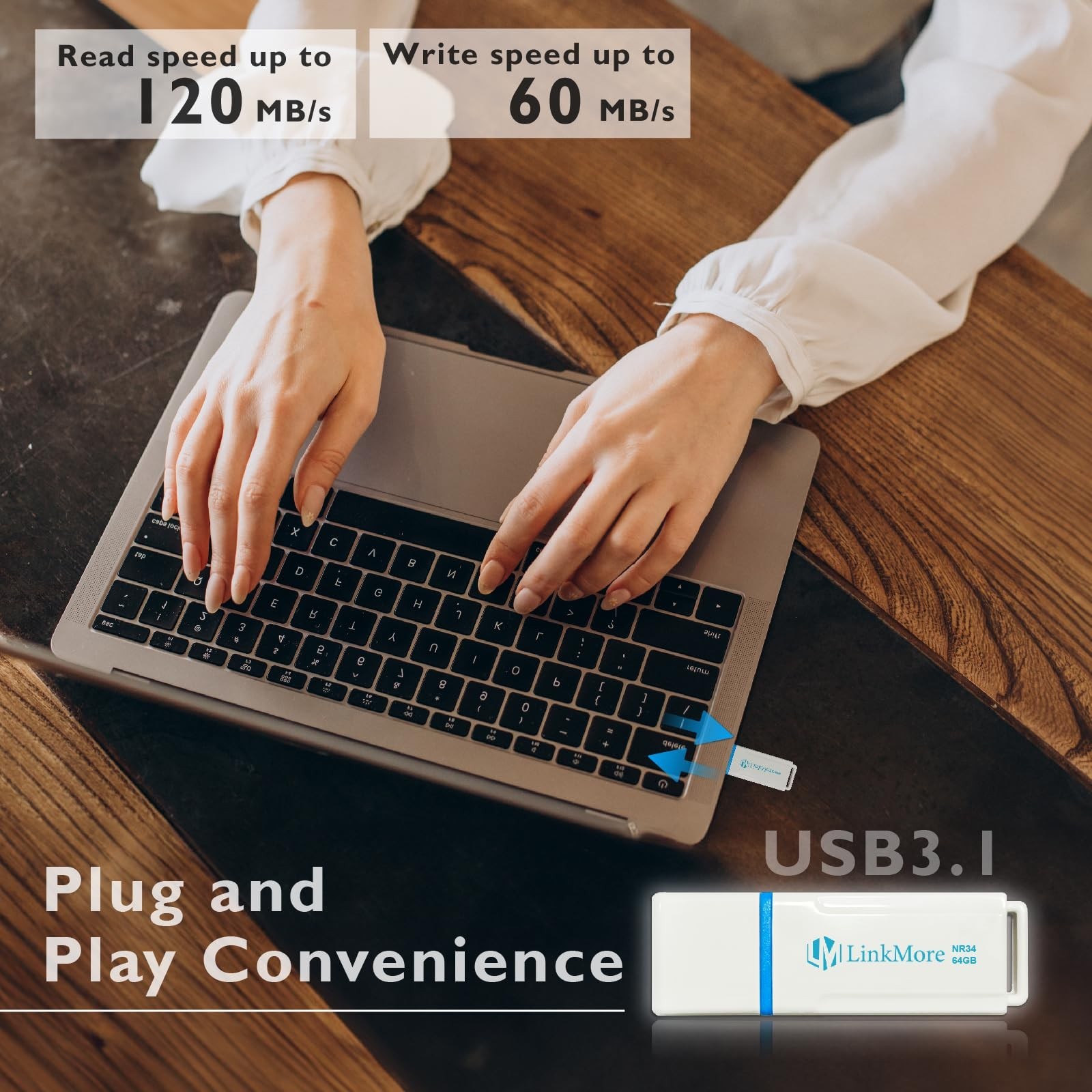 LinkMore 64GB NR34 USB3.2 USB 3.1Flash Drive, Read Speed up to 120MB/s, Write…