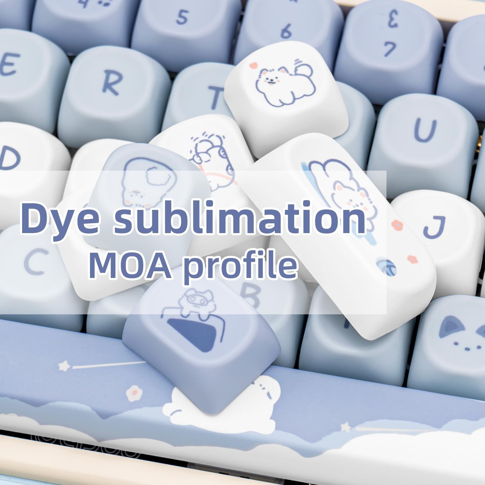 Blue White MOA Profile Custom PBT Keycaps 132 Keys Set Dye Sublimation Keycap…