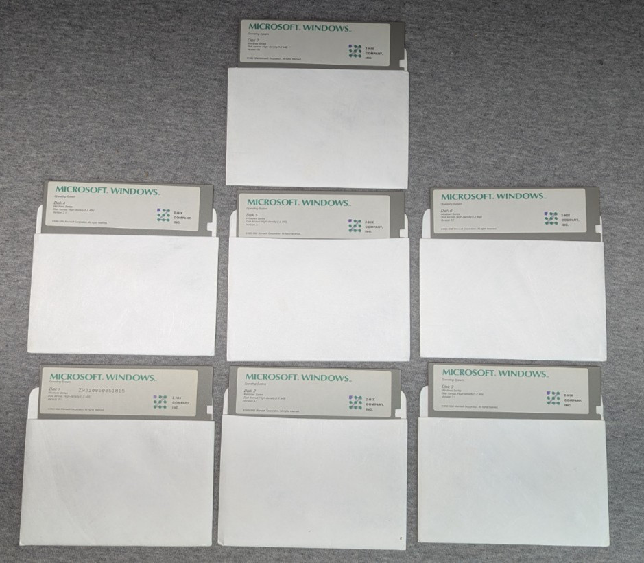 Microsoft Windows 3.1 5.25″ Floppy Disks