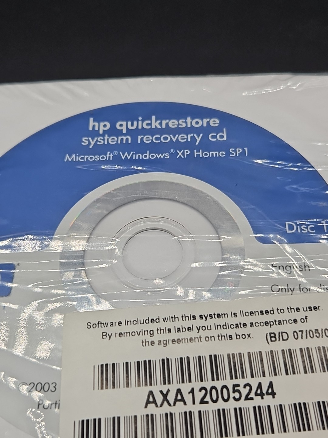 MICROSOFT WINDOWS XP HOME SP1 HP QUICKRESTORE RECOVERY CD + OPERATING CD New
