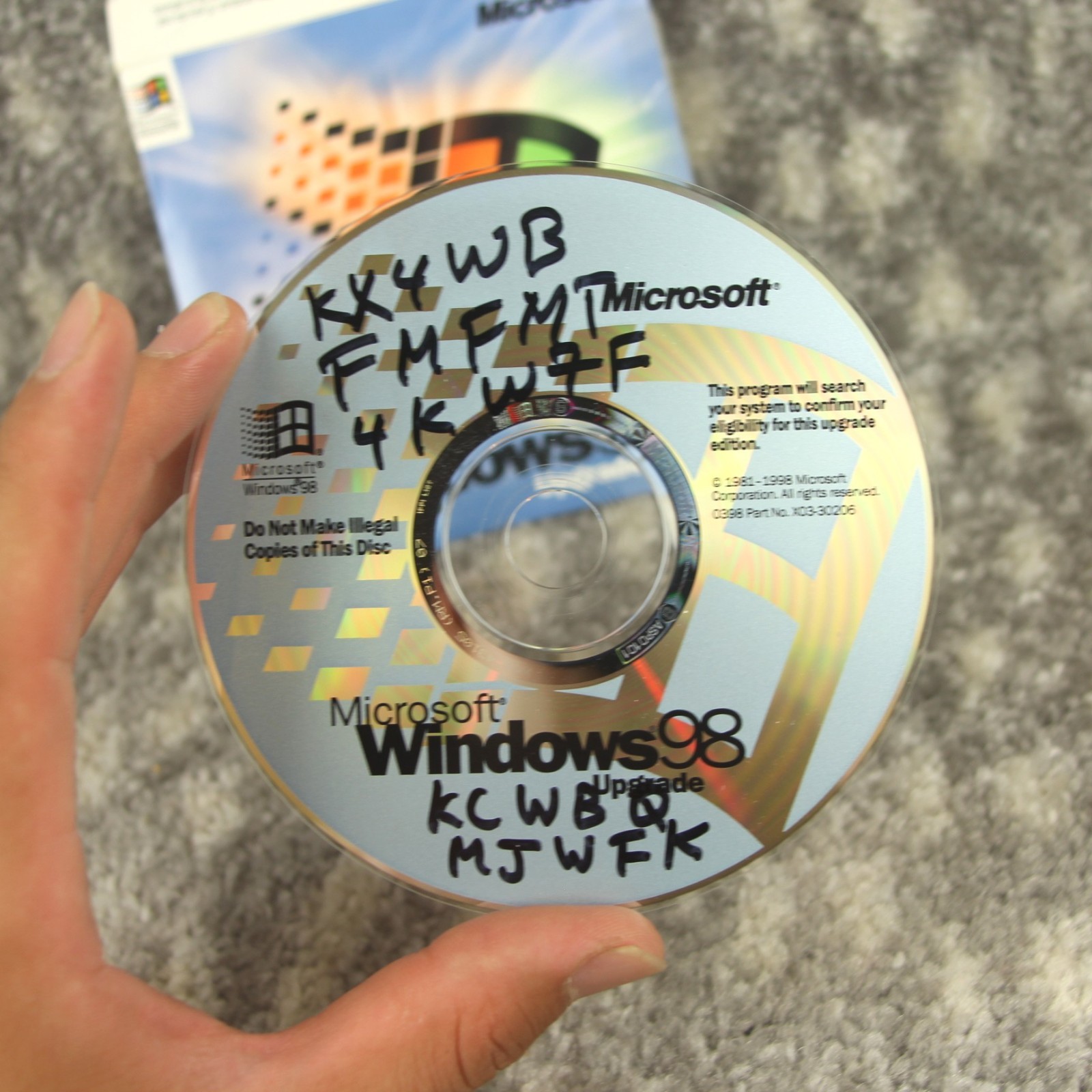 Windows 98 First Edition Upgrade CD No Product Key Used