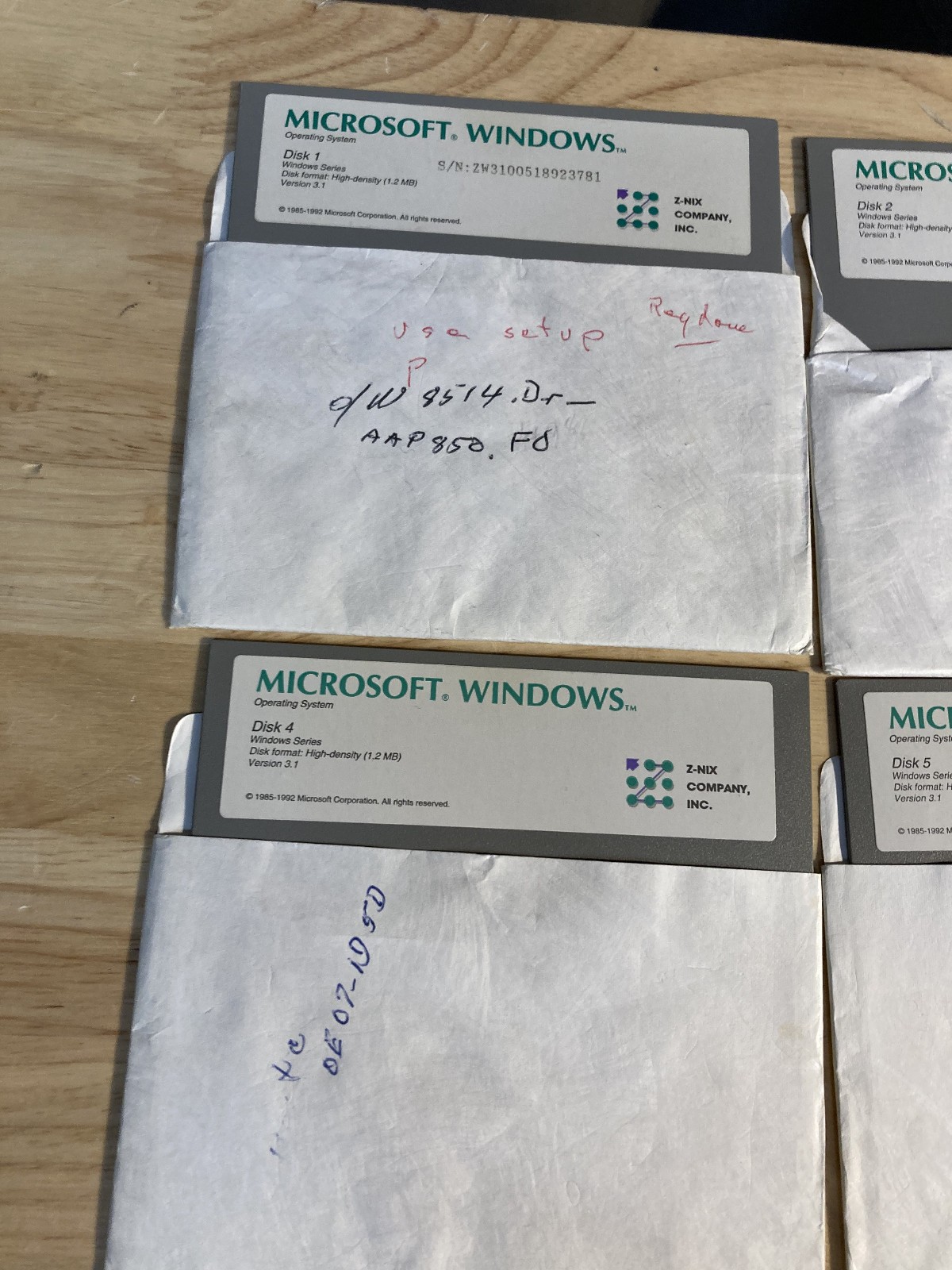 Microsoft Windows 3.1 5.25in Floppy Set Disks 1 to 7 1.2MB HD Z Nix OEM