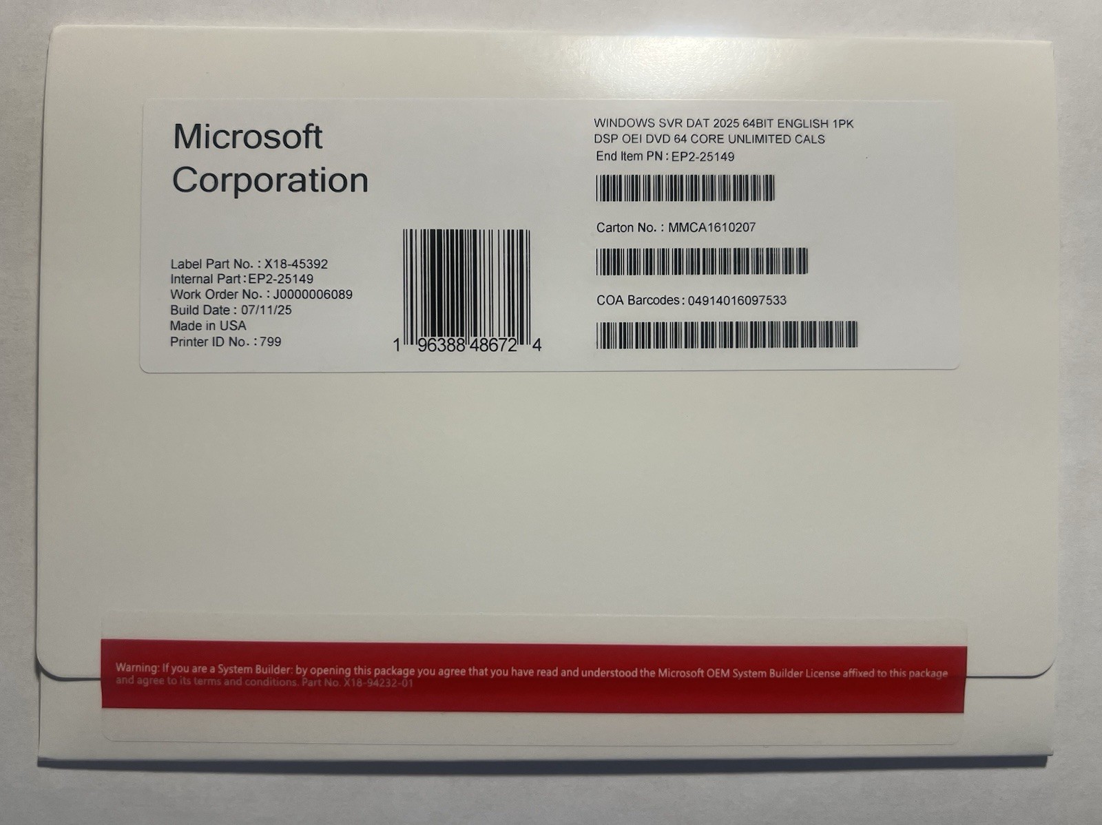 Microsoft Windows server 2025 datacenter 64 Core Unlimited Cals License Key (NEW