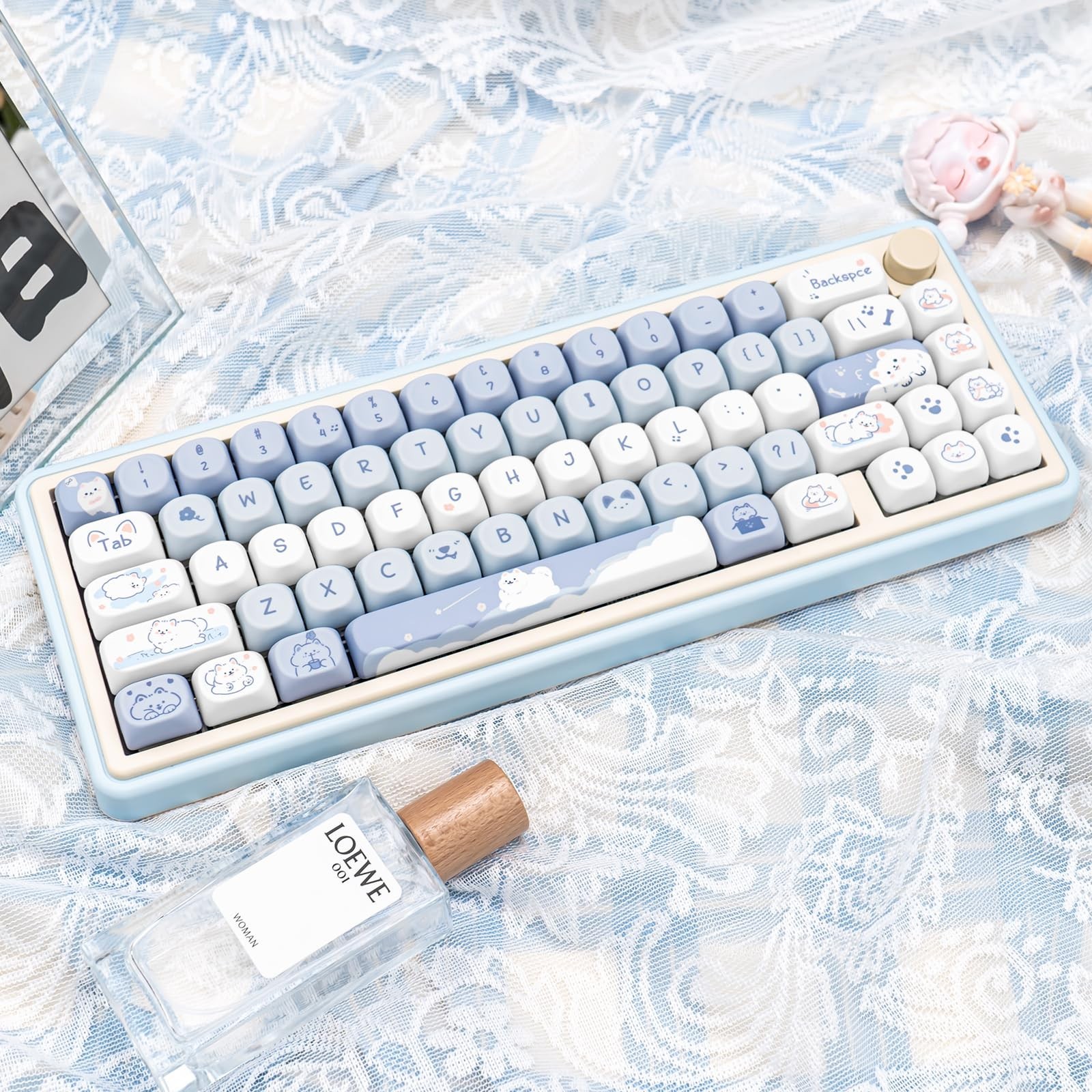 Blue White MOA Profile Custom PBT Keycaps 132 Keys Set Dye Sublimation Keycap…