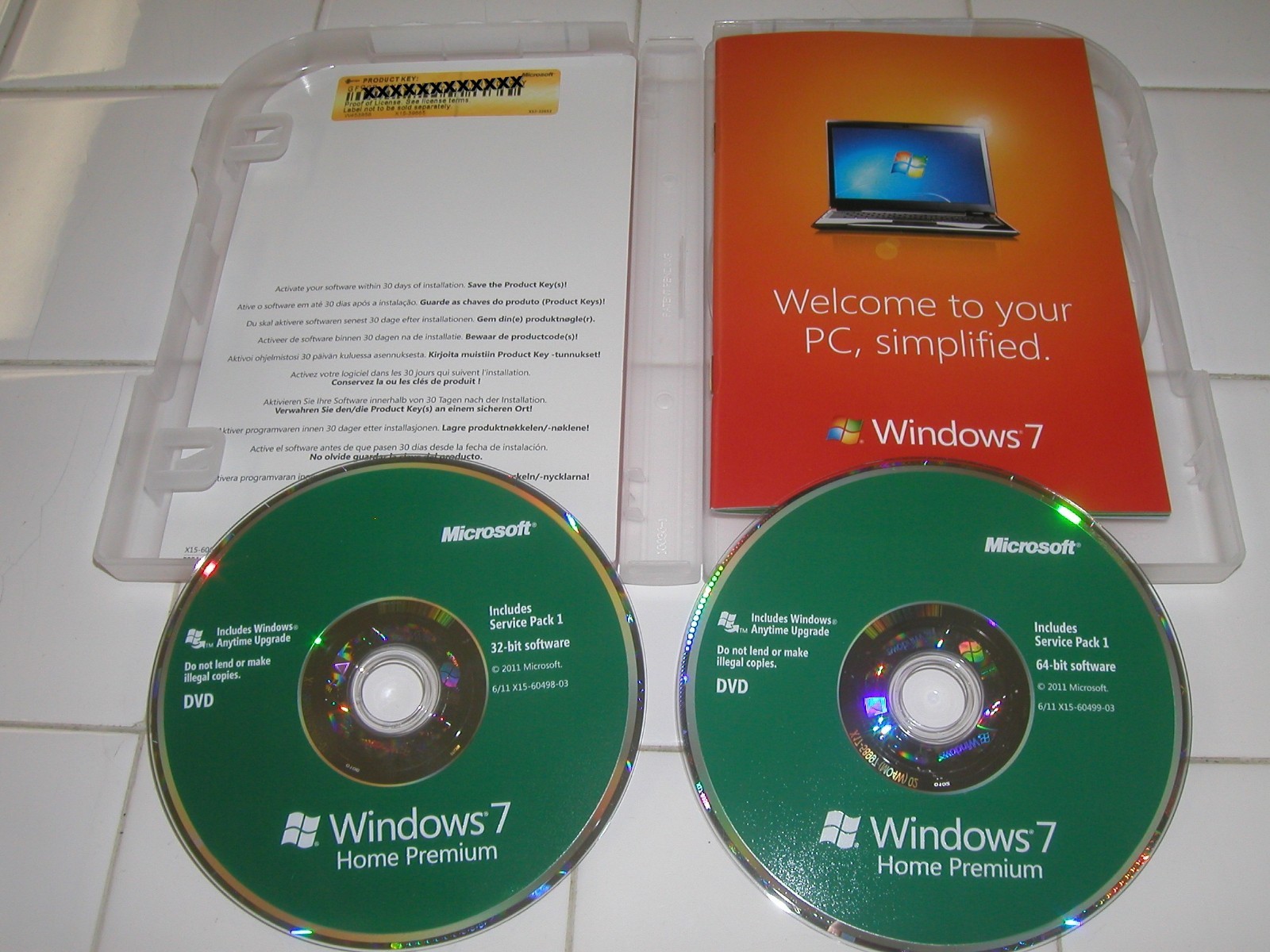 Microsoft Windows 7 Home Premium Full w/SP1 32 Bit & 64 Bit DVD MS WIN =RETAIL=