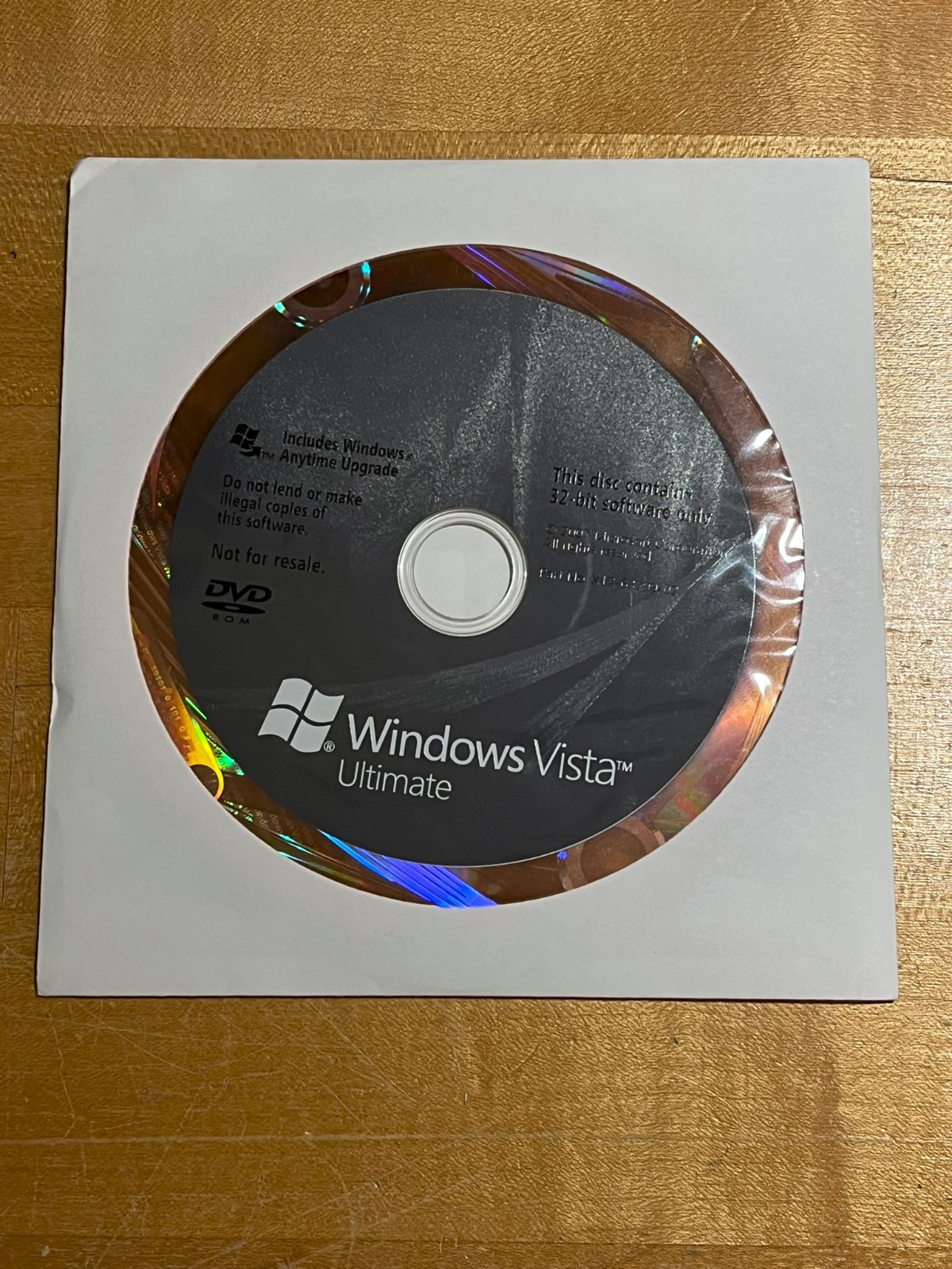 Microsoft Windows Vista Ultimate 32-bit DVD in Paper Sleeve