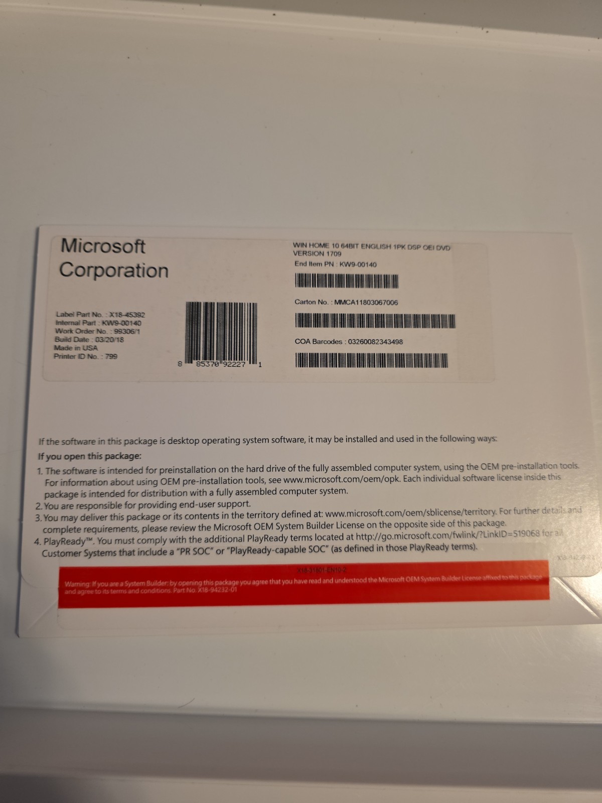 Microsoft Windows 10 Home 64-bit Software (KW9-00140)