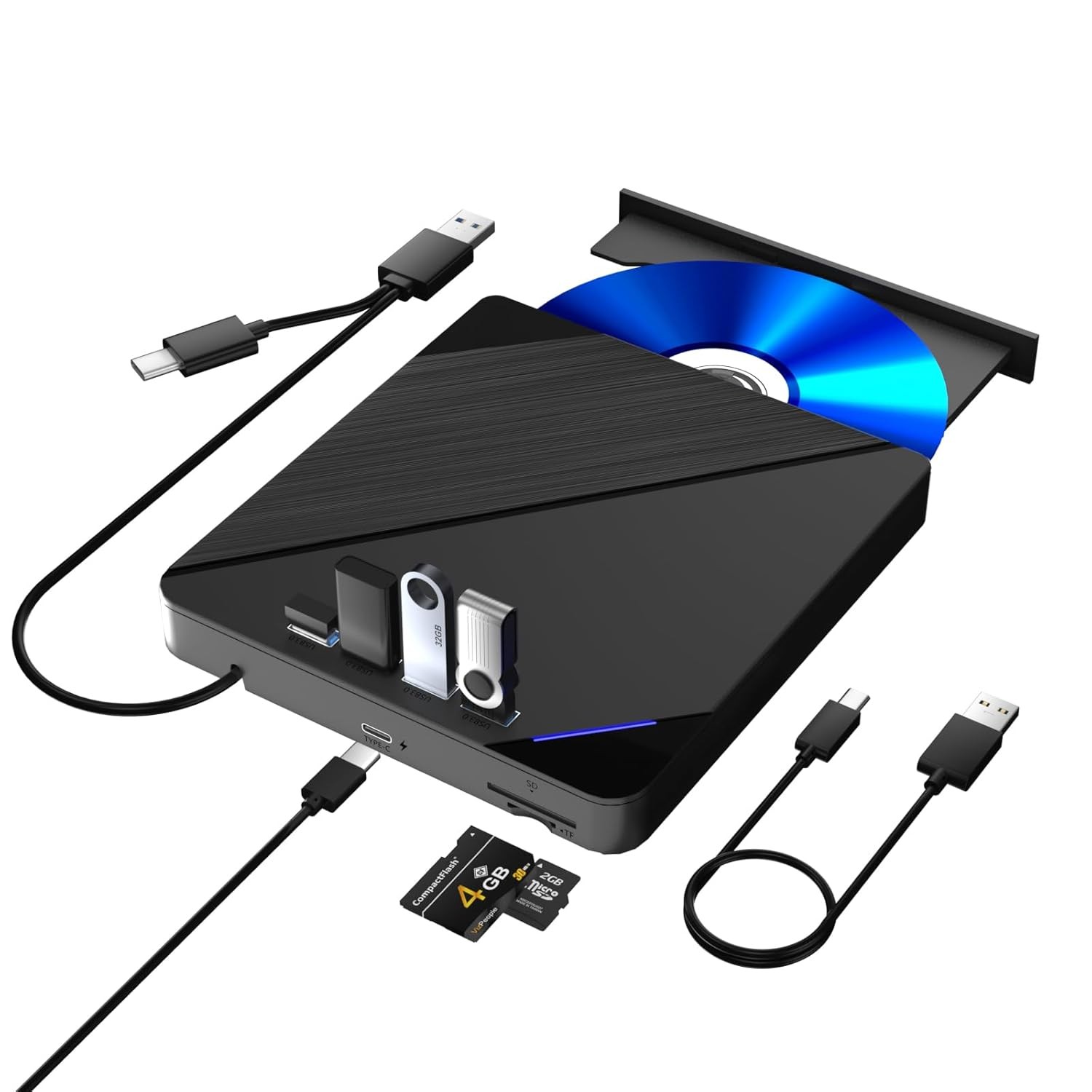 External Blu ray Drive, 7 in 1 Support 100G Disc R/W, USB3.0 Type-C Bluray Drive