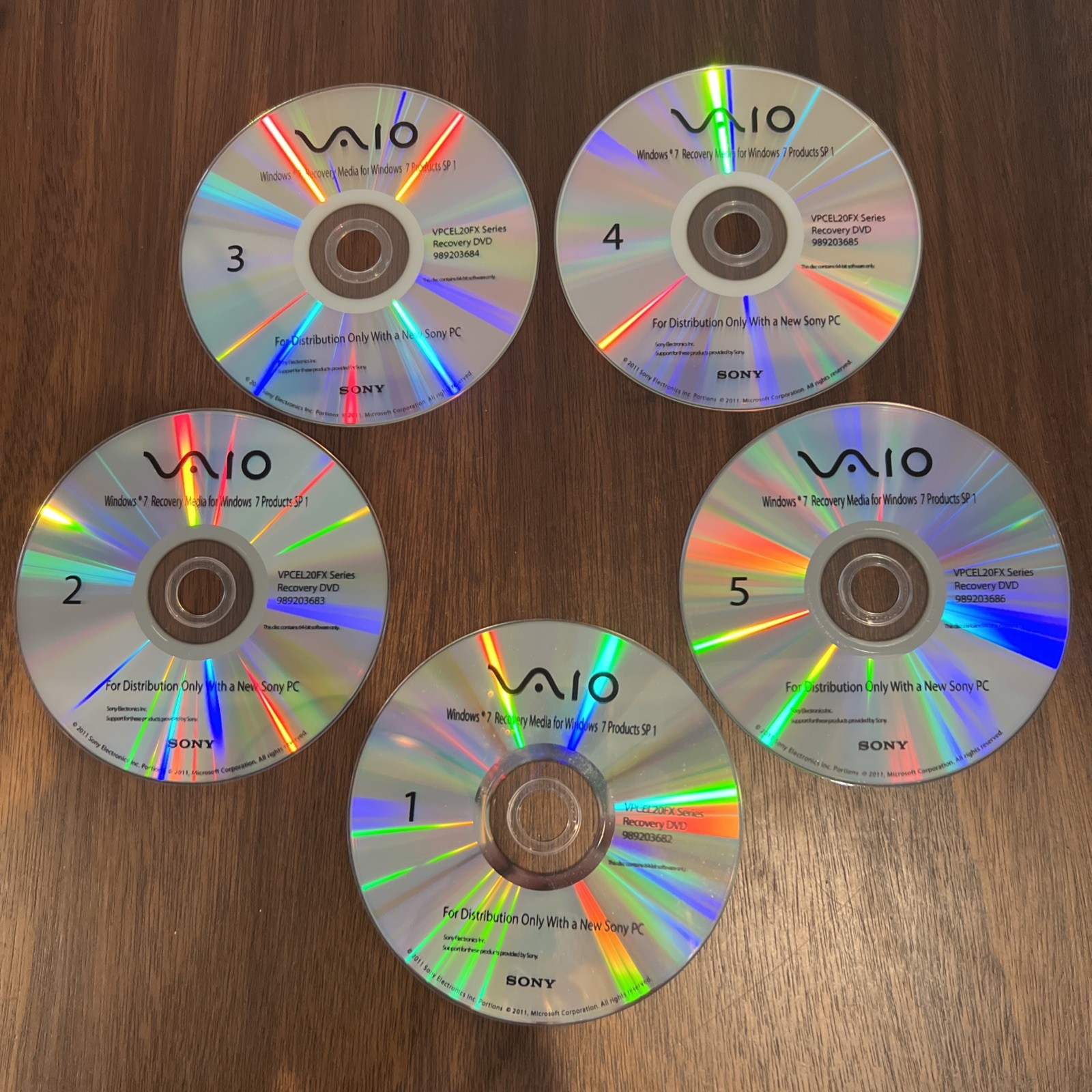 Sony Vaio Windows 7 VPCEL 20FX Series Recovery DVD 5 Disk Set