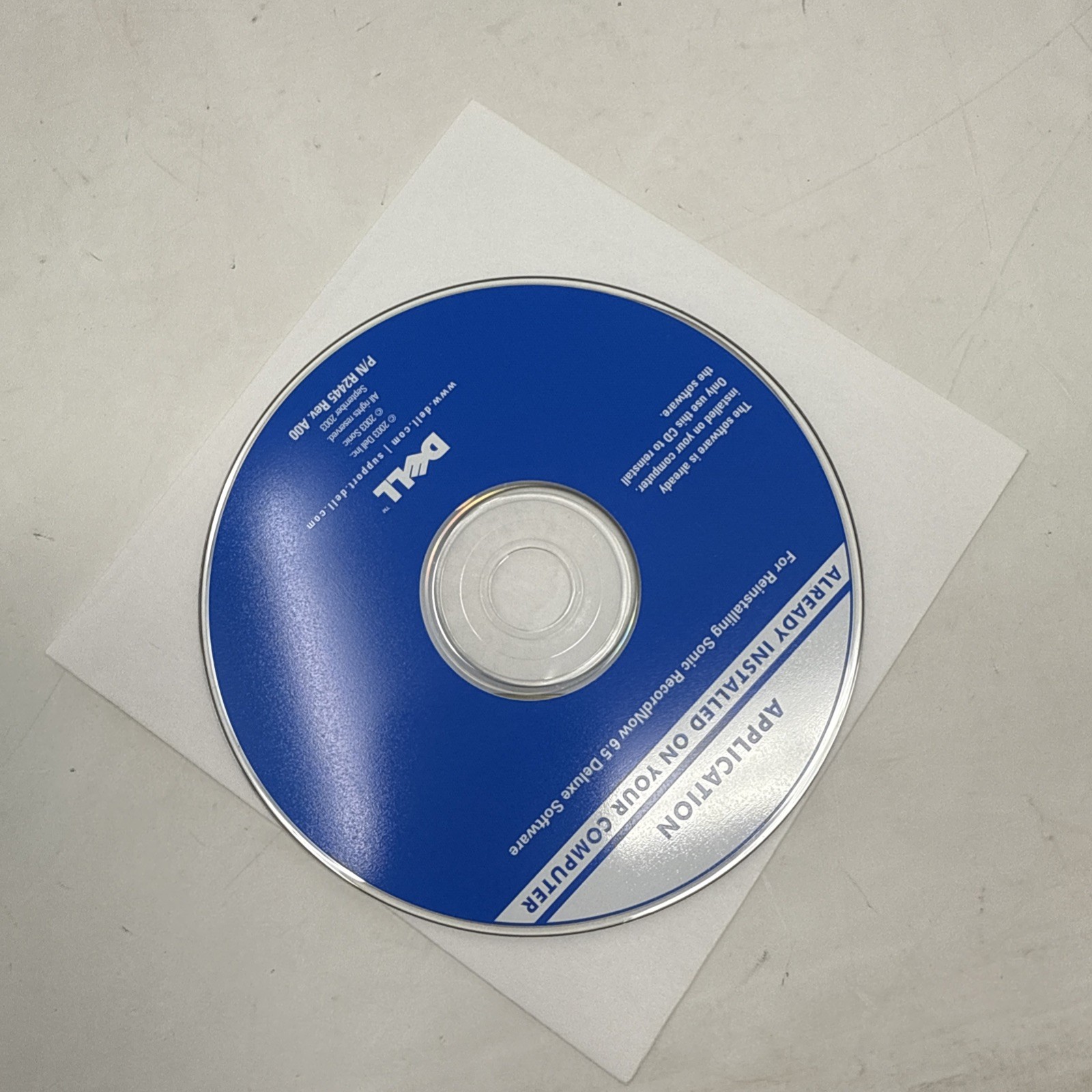 Dell Reinstalling Sonic RecordNow 6.5 Deluxe Software P/N R2445 RevA00 Disc 2003