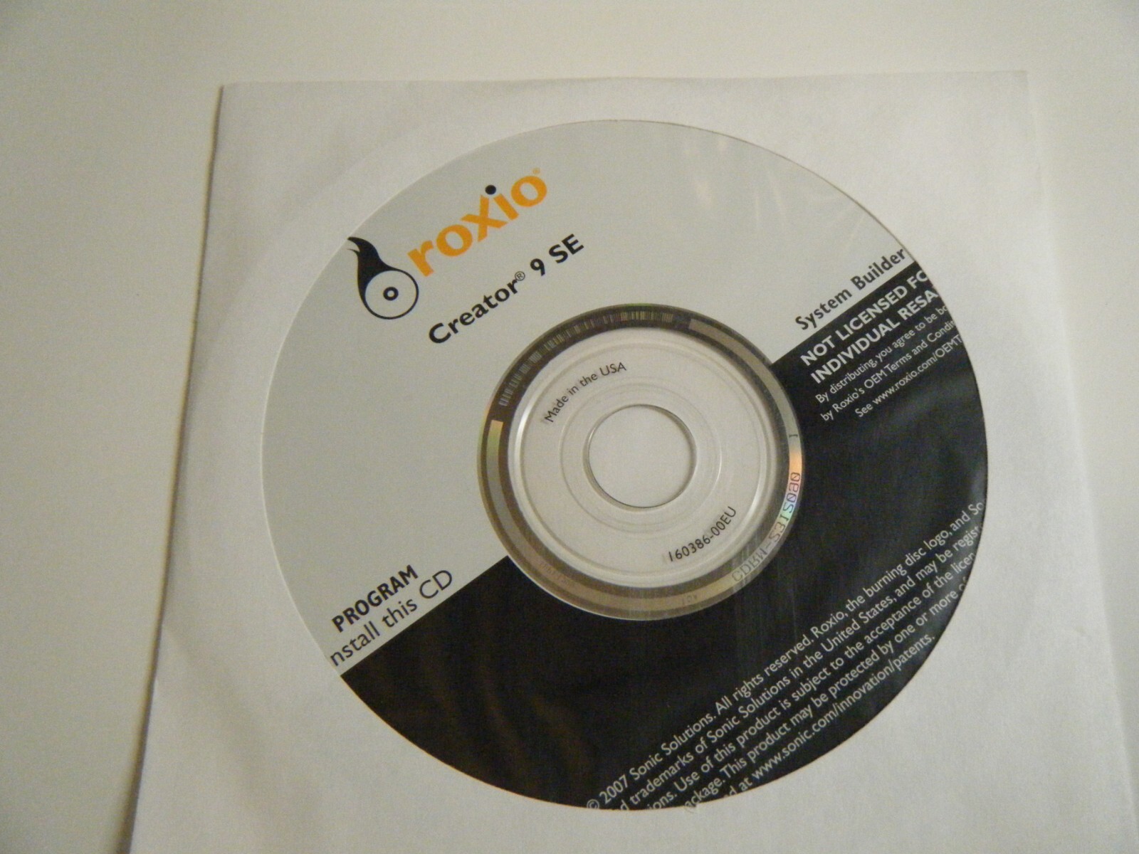 New Roxio Creator 9 SE CD. Software for video editing on older systems