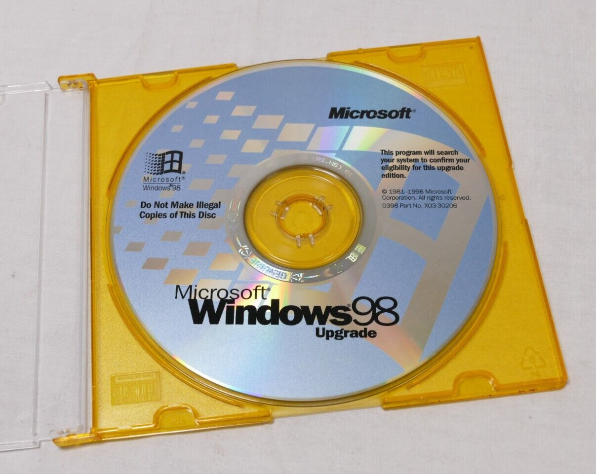 Microsoft Windows 98 Upgrade Disc Good Condition No License Key, OS Only