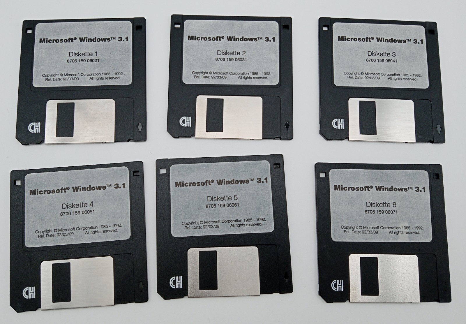 Microsoft Windows 3.1 Setup Disks (Complete 6-Disk Set, 3.5″ Floppy, 1985- 1992)