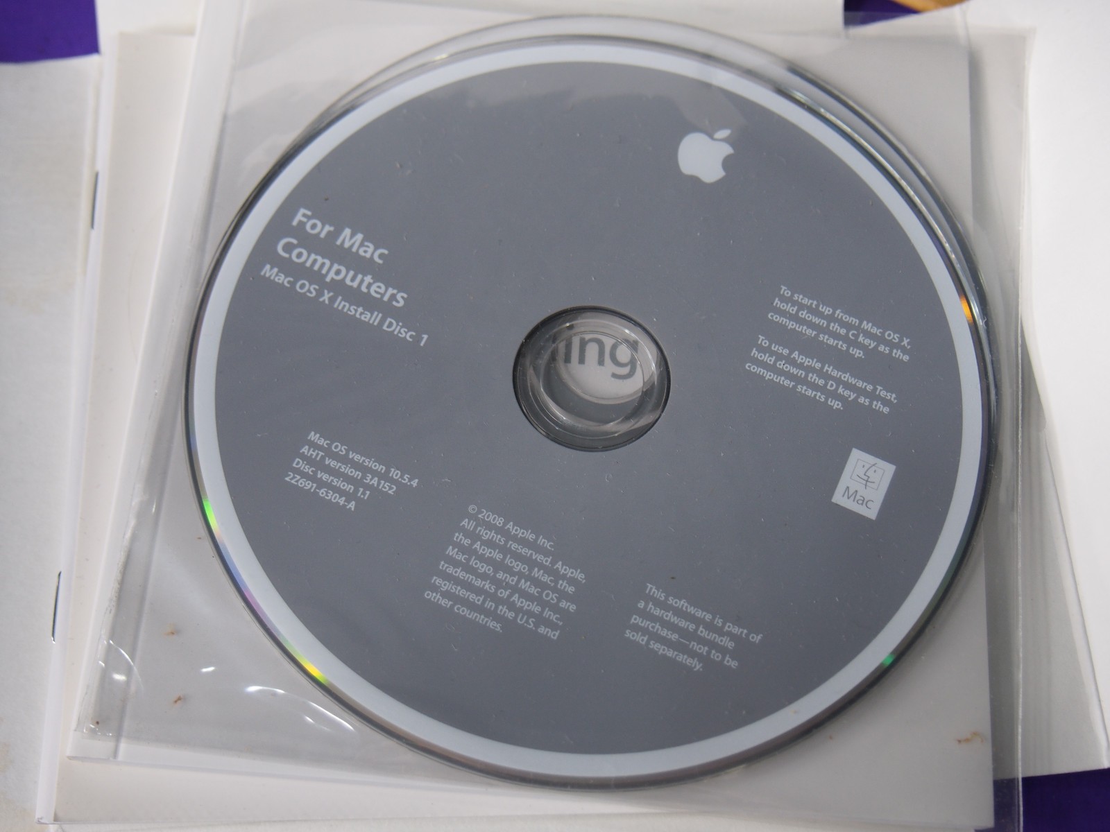 Mac Computers OS X Install Disc 1 & 2 Version 10.5.4 2008 Model 3A152