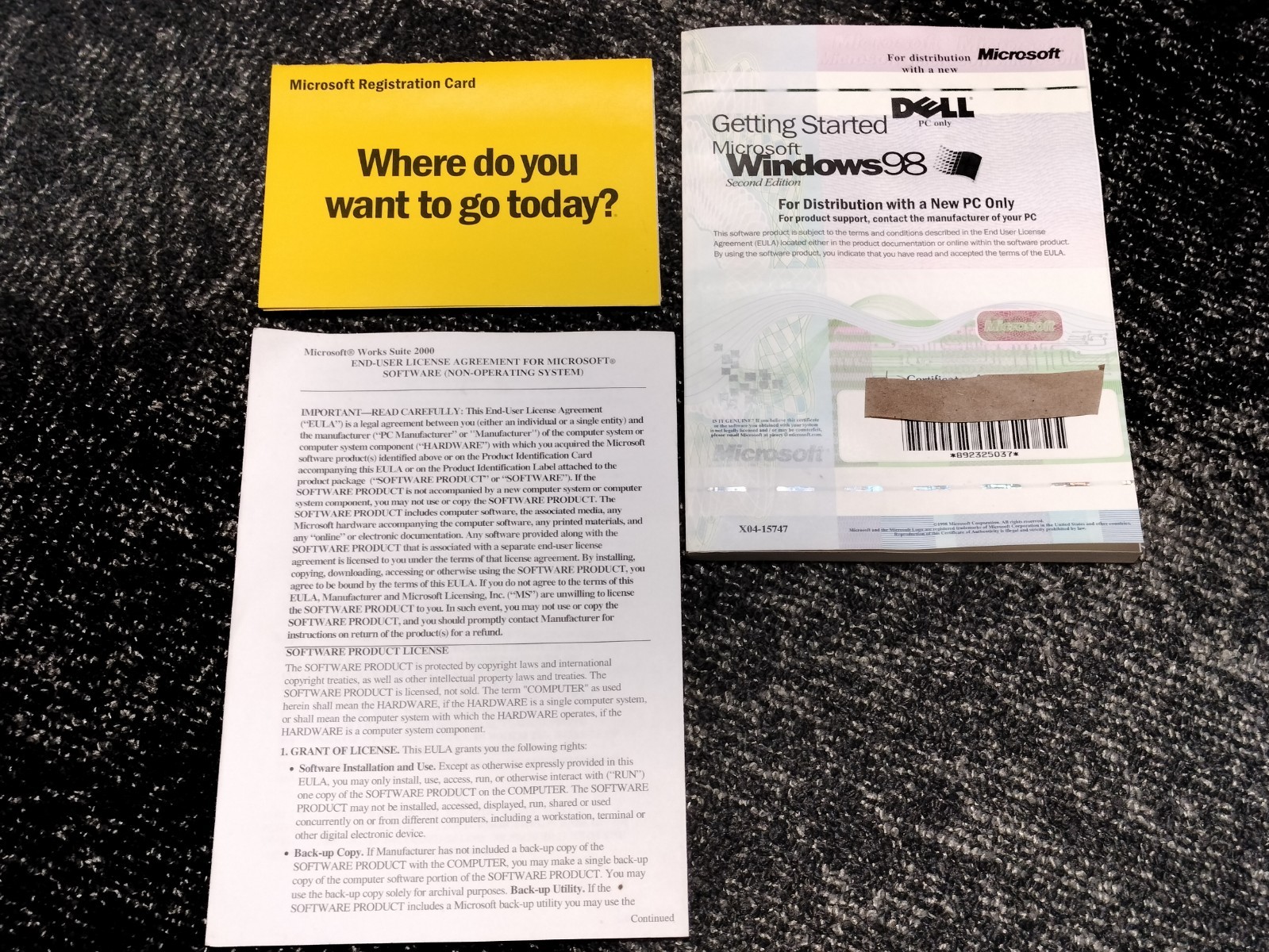 Microsoft Windows 98 Dell PC Getting Started Manual Product Key booklet/ inserts
