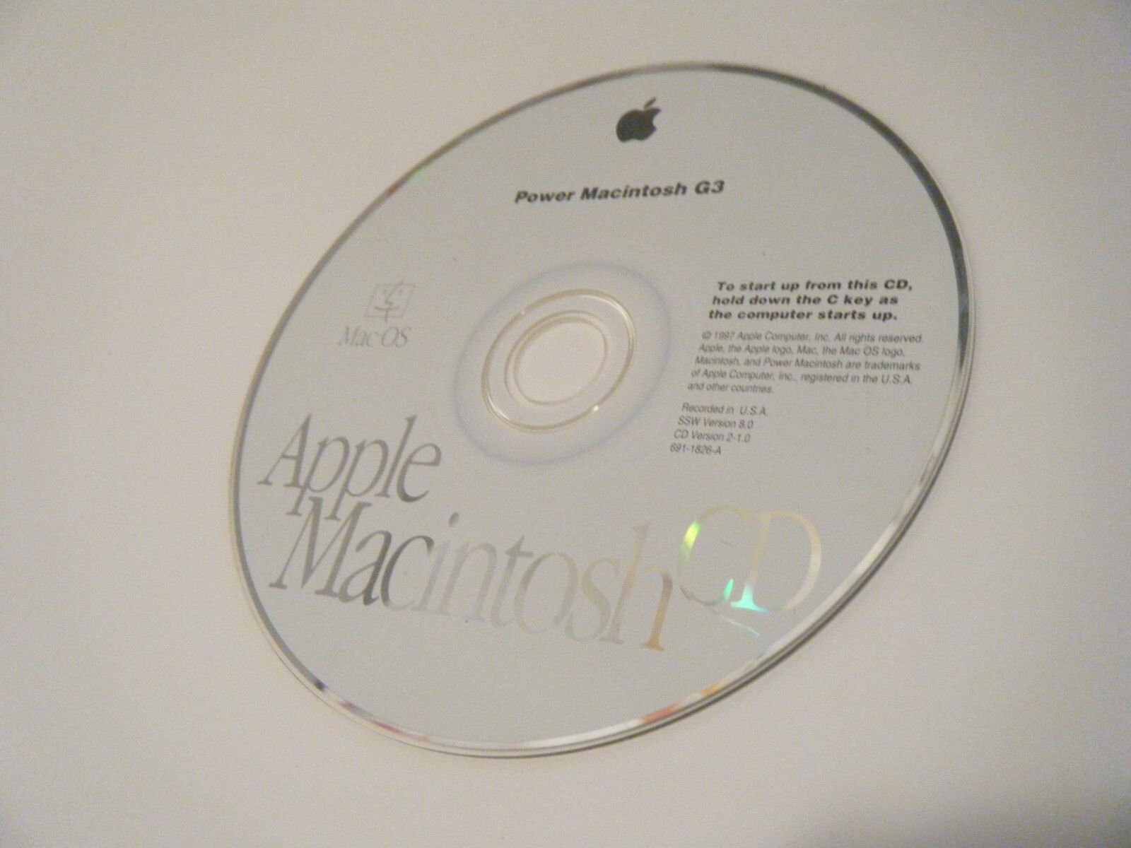 Apple Macintosh CD Power Mac G3 OS. SSW version 8.0. CD 2.1.0. 691-1326-A