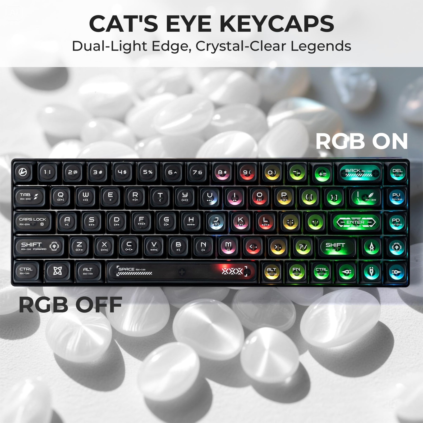 OHY XVX Black Shine Through Keycaps for Mechanical Keyboards – 136 Keys Black…