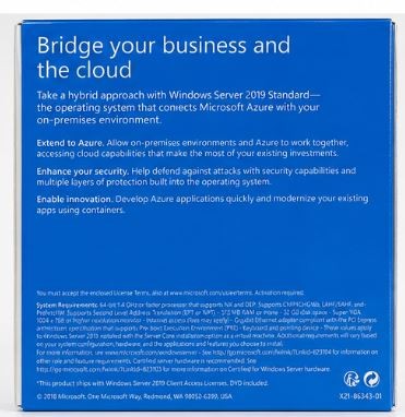 Microsoft Windows Server 2019 Standard Edition with 5 CLT- NEW!